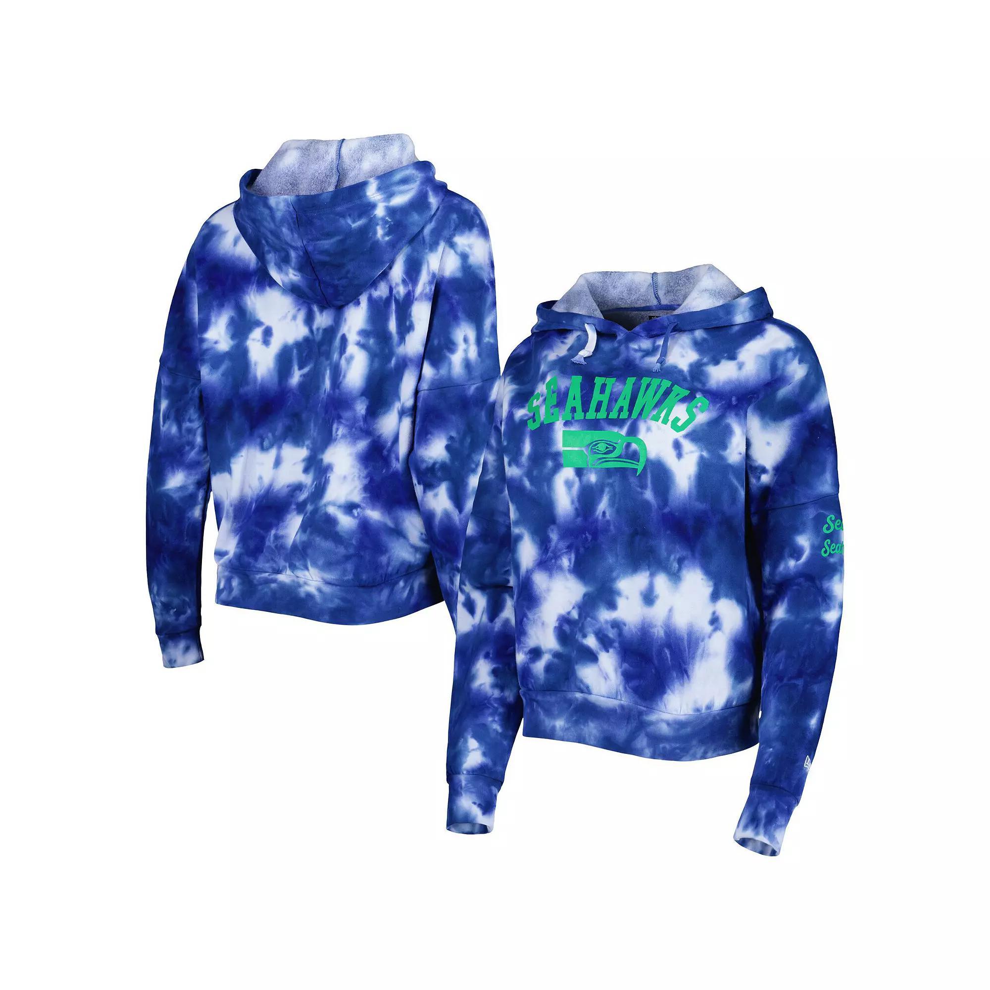 Women's New Era Royal Seattle Seahawks Cloud Dye Fleece Pullover Hoodie, Size: Medium, Blue Product Image
