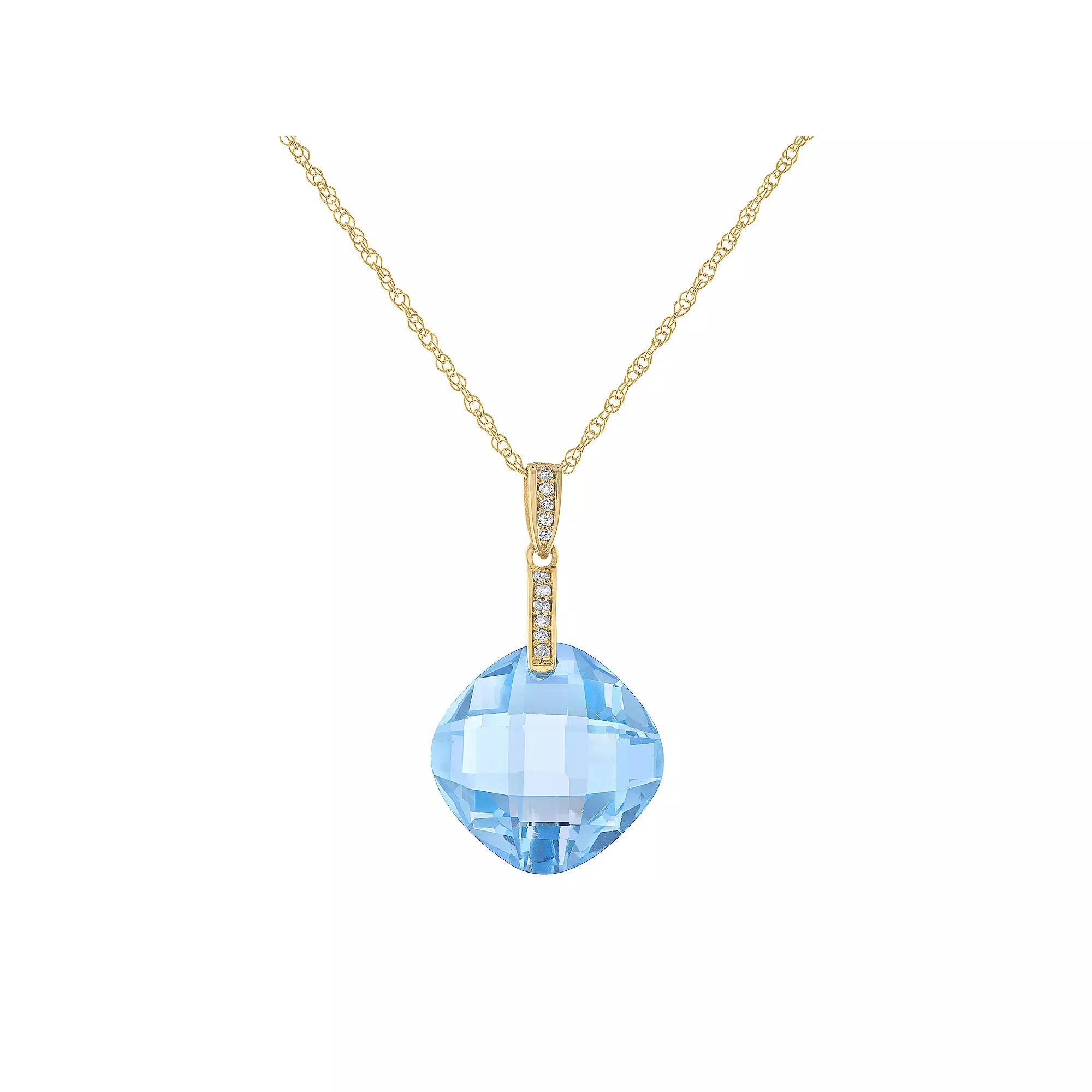 Tiara 14k Gold Gemstone & Diamond Accent Pendant Necklace, Women's, Size: 18", Lab Cr Aquamarine Product Image