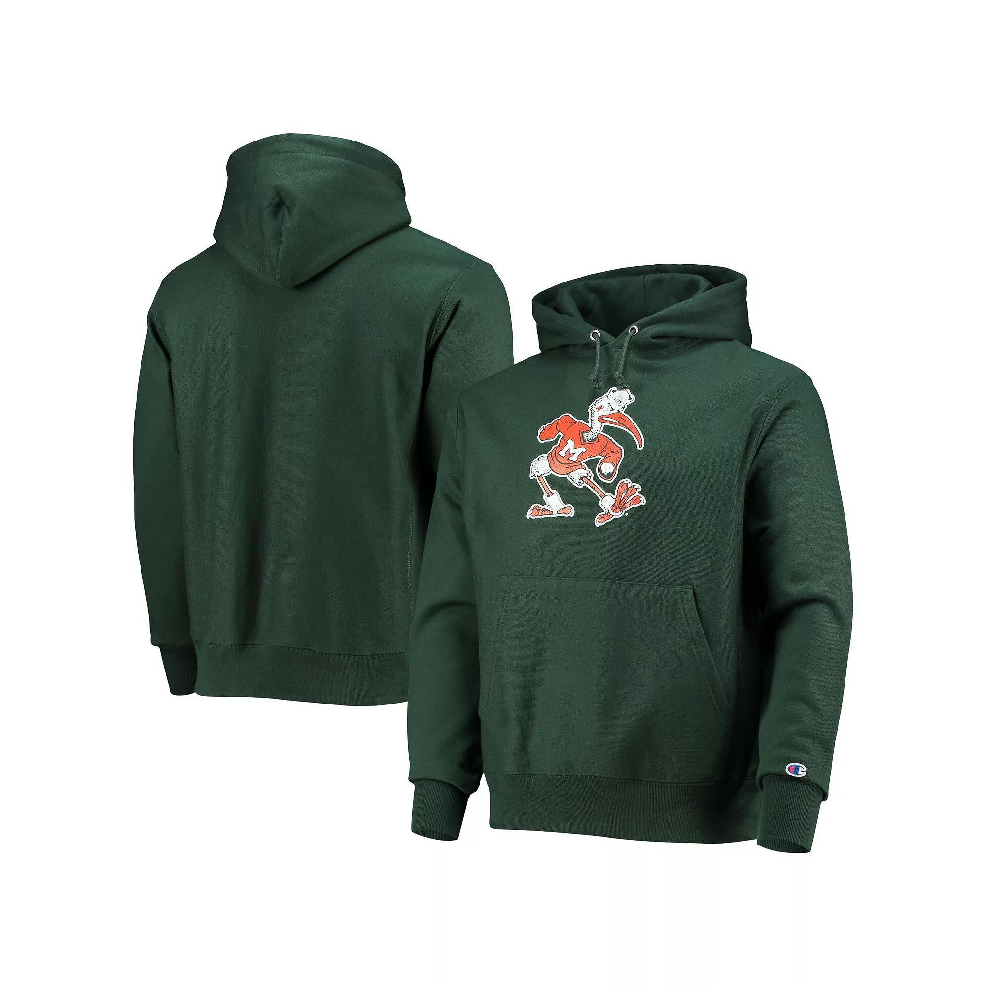 Men's Champion Green Miami Hurricanes Vault Logo Reverse Weave Pullover Hoodie, Size: Small Product Image