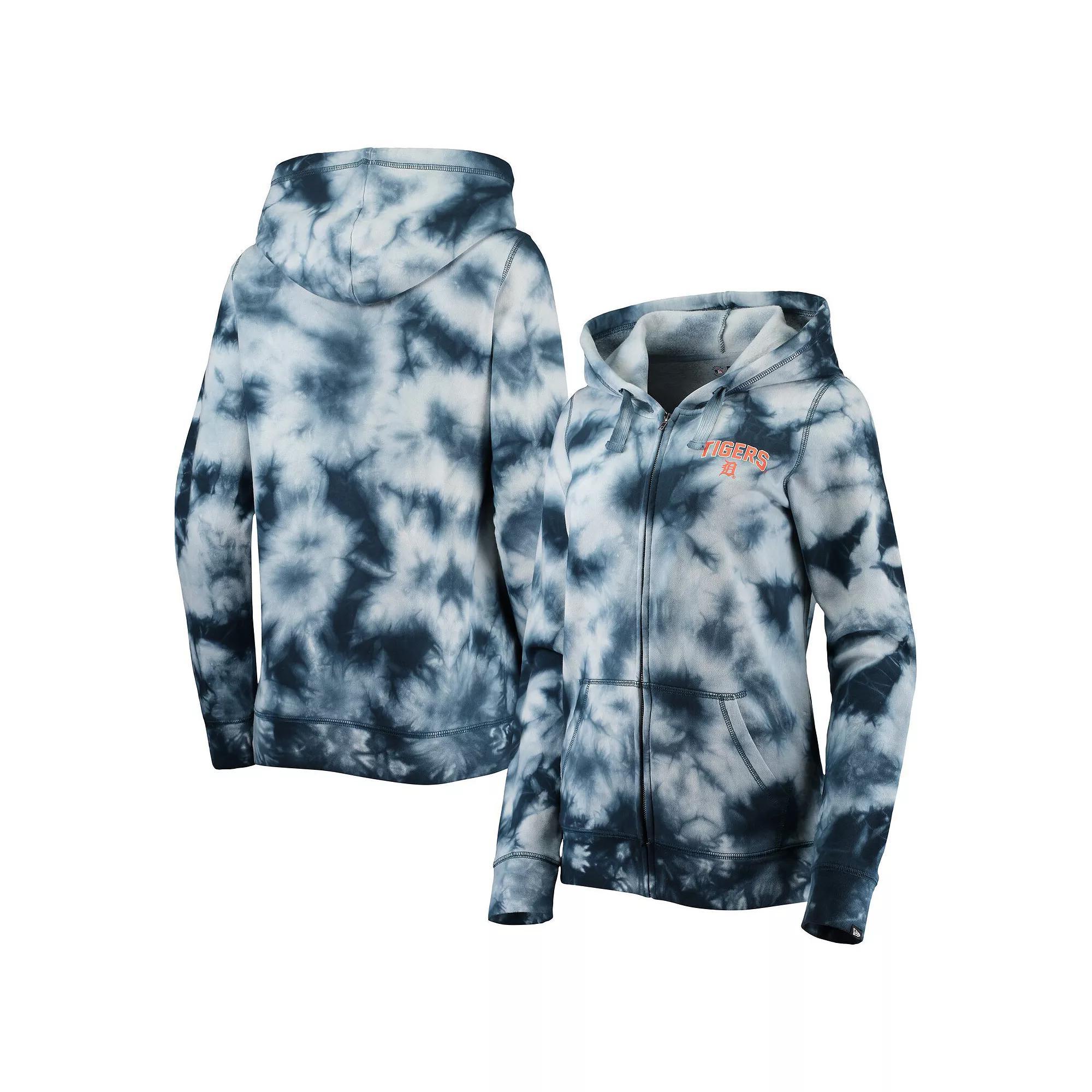 Womens New Era Detroit Tigers Tie-Dye Full-Zip Hoodie Blue Product Image