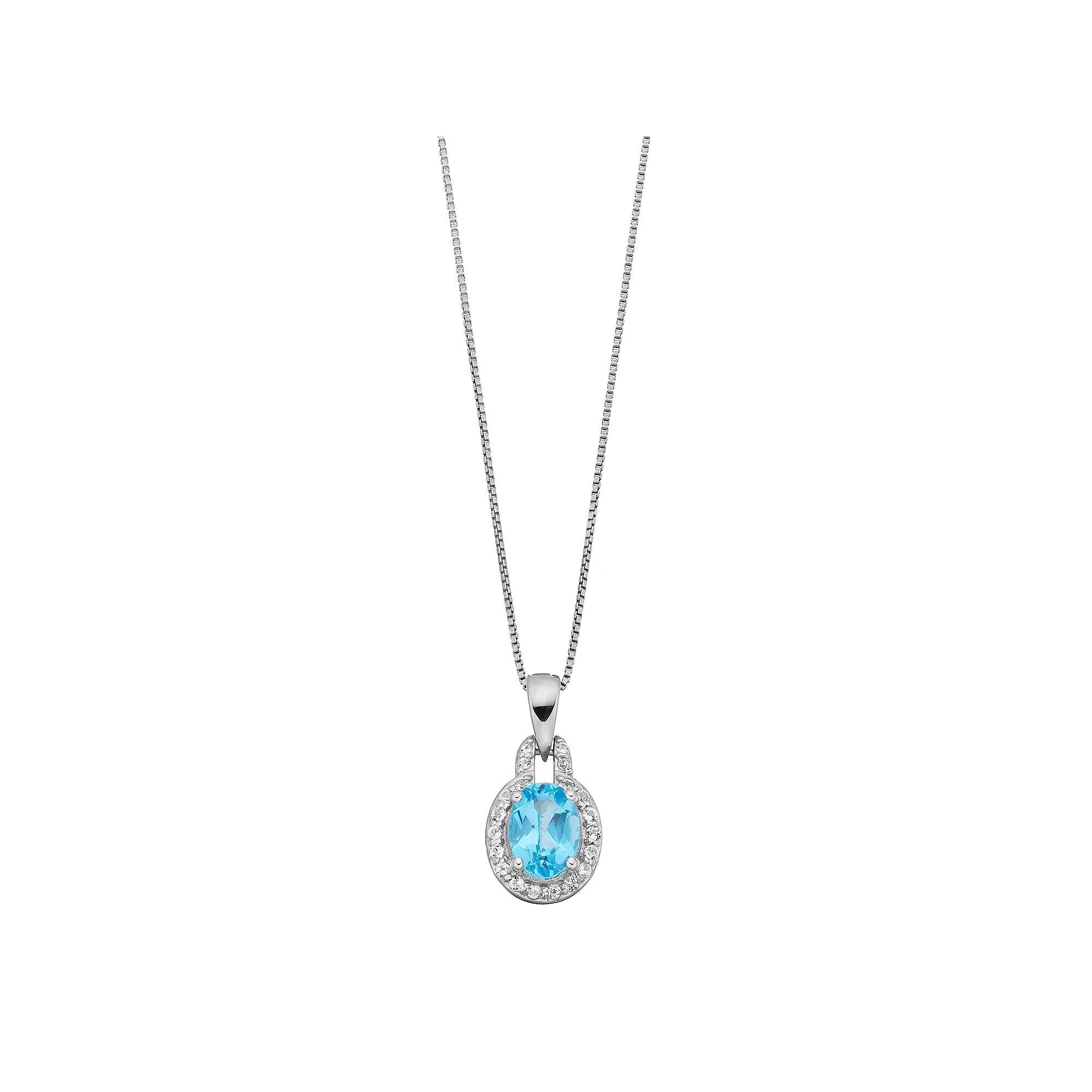 Gemminded Sterling Silver Blue & White Topaz Oval Halo Pendant Necklace, Women's, Size: 18" Product Image