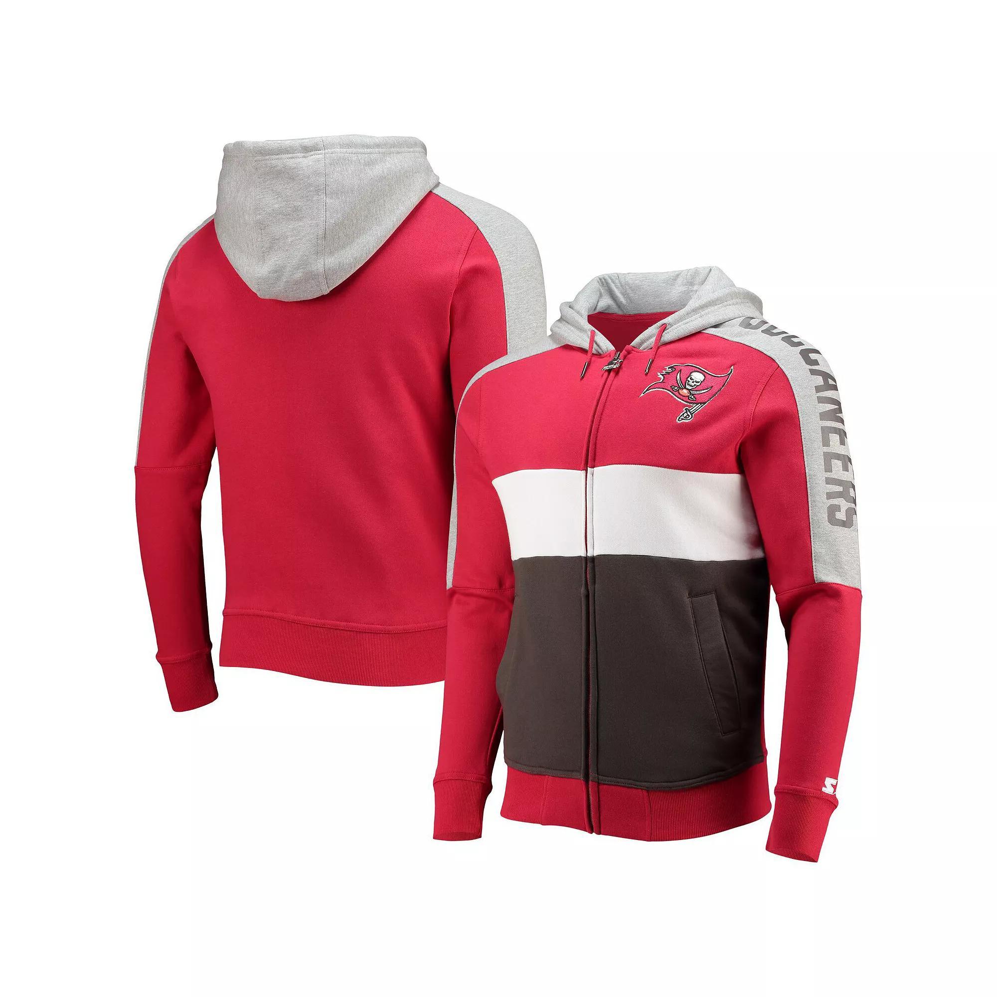 Men's Starter Red/Pewter Tampa Bay Buccaneers Playoffs Color Block Full-Zip Hoodie, Size: 4XL Product Image