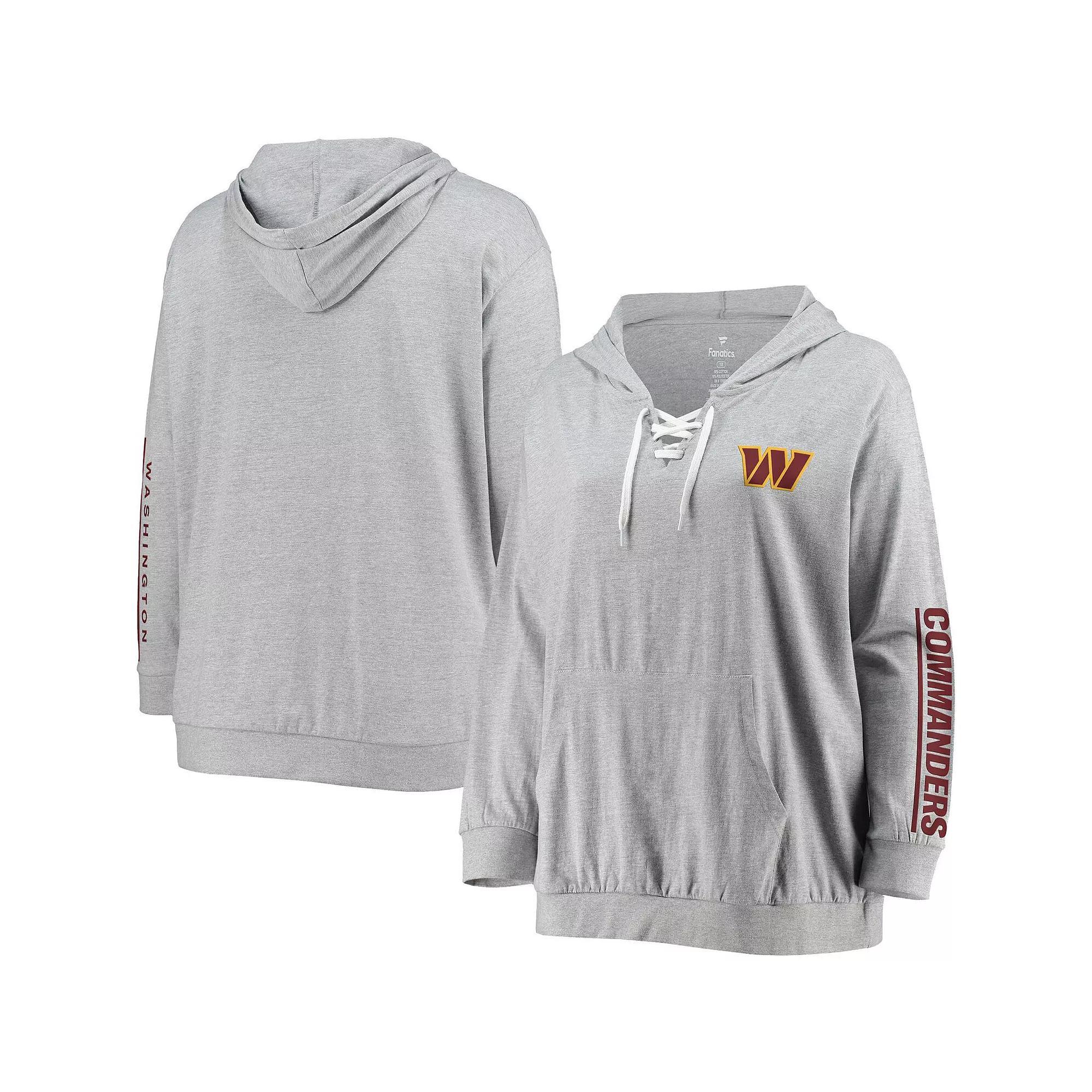 Womens Fanatics Branded Heather Gray Washington Commanders Plus Size Lace-Up V-Neck Pullover Hoodie Product Image