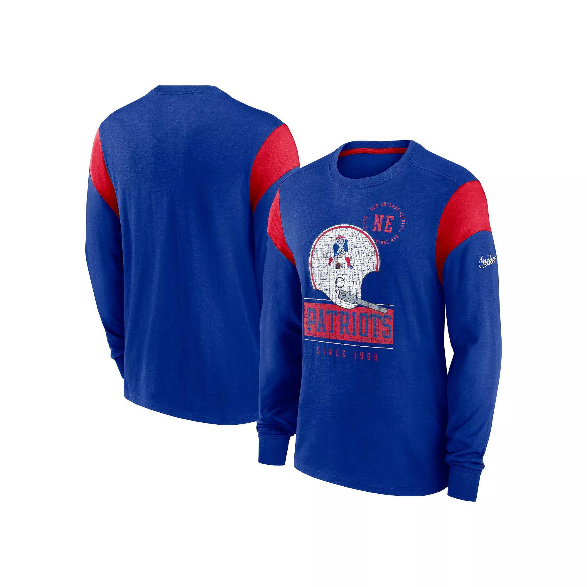 Mens Nike Heathered Royal New England Patriots Slub Rewind Playback Helmet Long Sleeve T-Shirt Product Image