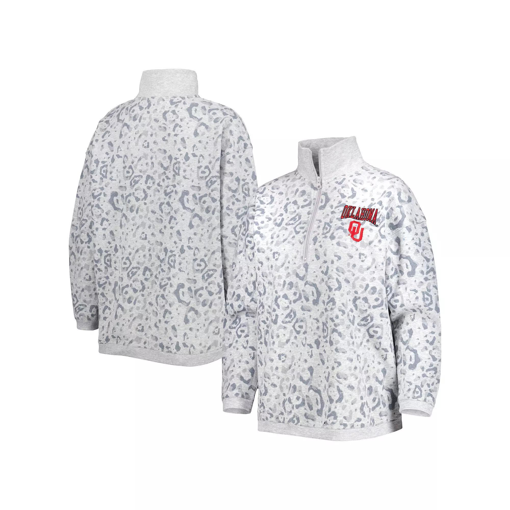 Women's Gameday Couture Heather Gray Oklahoma Sooners Leopard Quarter-Zip Sweatshirt, Size: Small, Grey Product Image