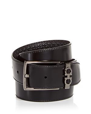 FERRAGAMO Men's Gancini Reversible Embossed/smooth Leather Belt In Black Product Image