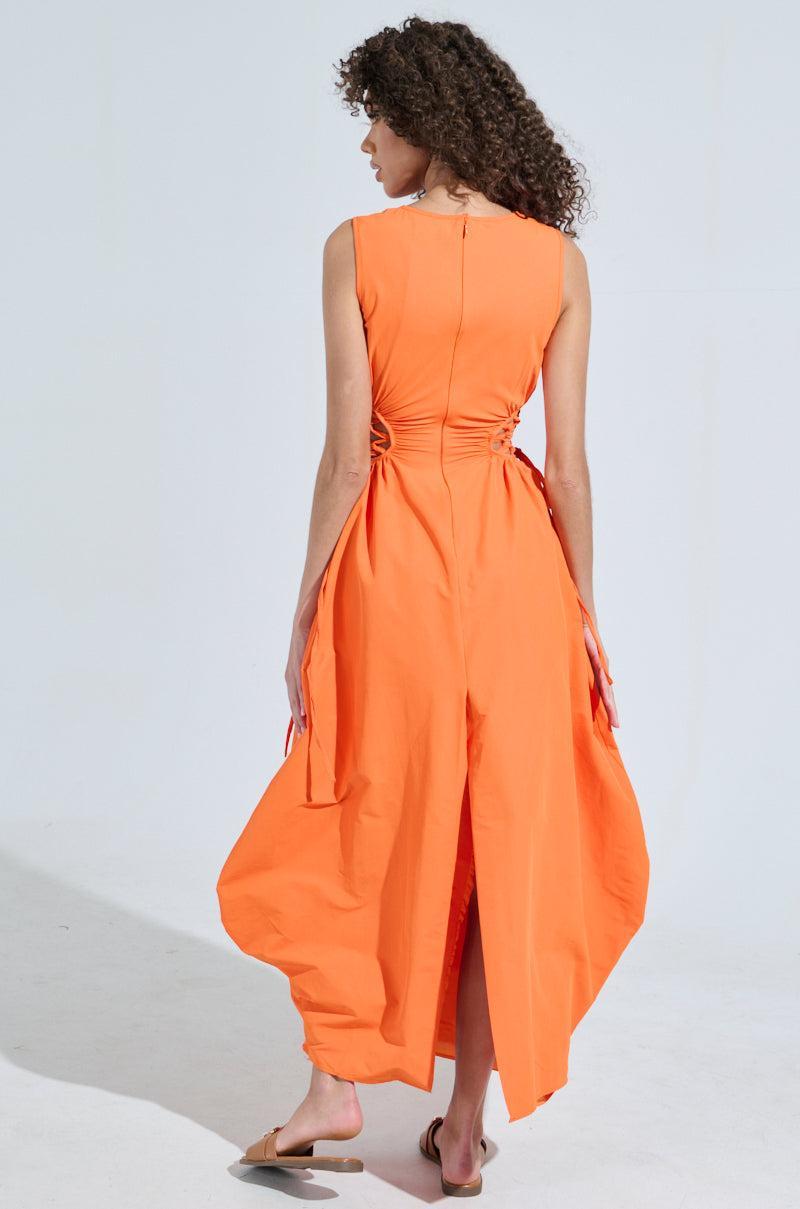 ALINA LACE UP DETAIL MAXI DRESS IN ORANGE Product Image