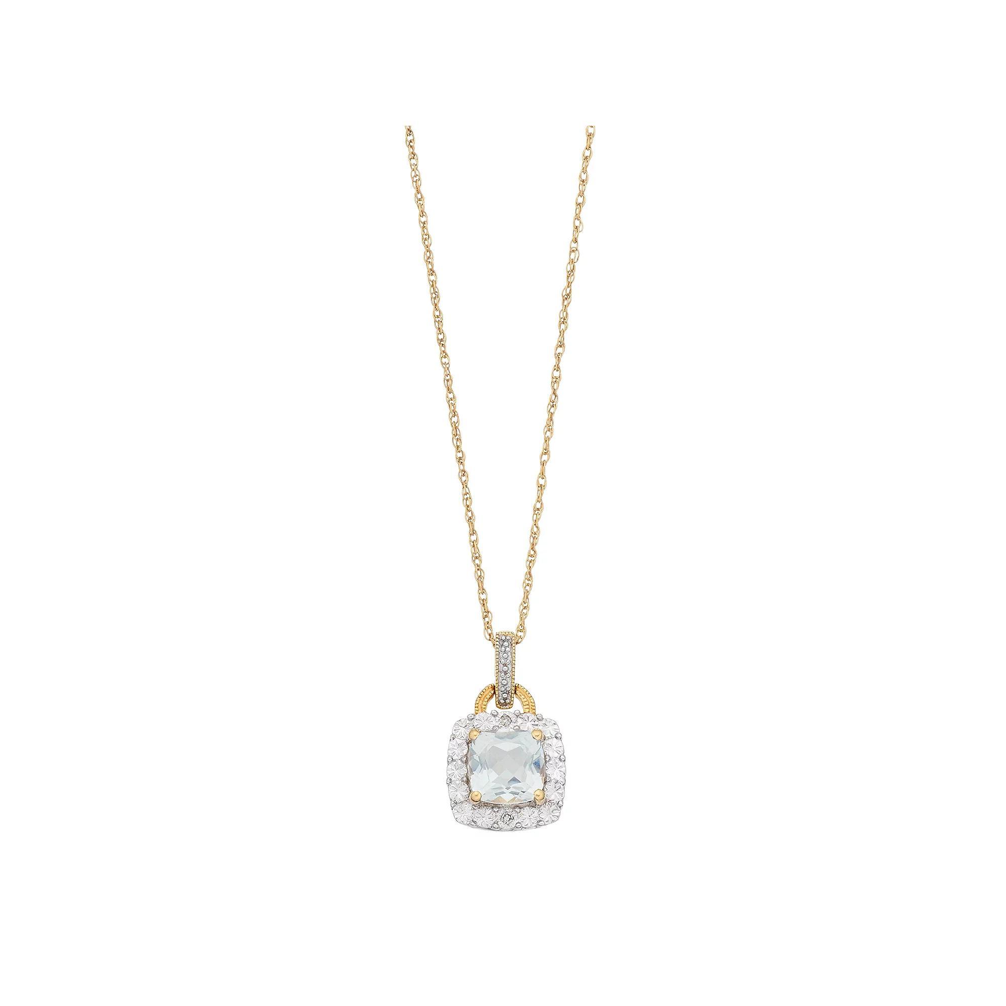 White Topaz & Diamond Accent 14k Gold Over Sterling Silver Square Halo Pendant Necklace, Women's, Size: 18", Gold Tone Product Image