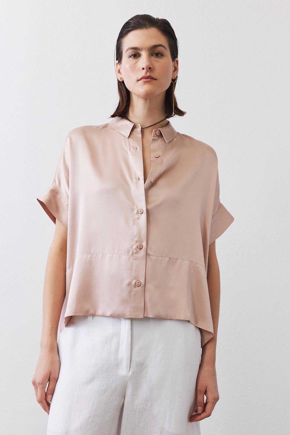 Boxy Washable Silk Cropped Blouse Product Image