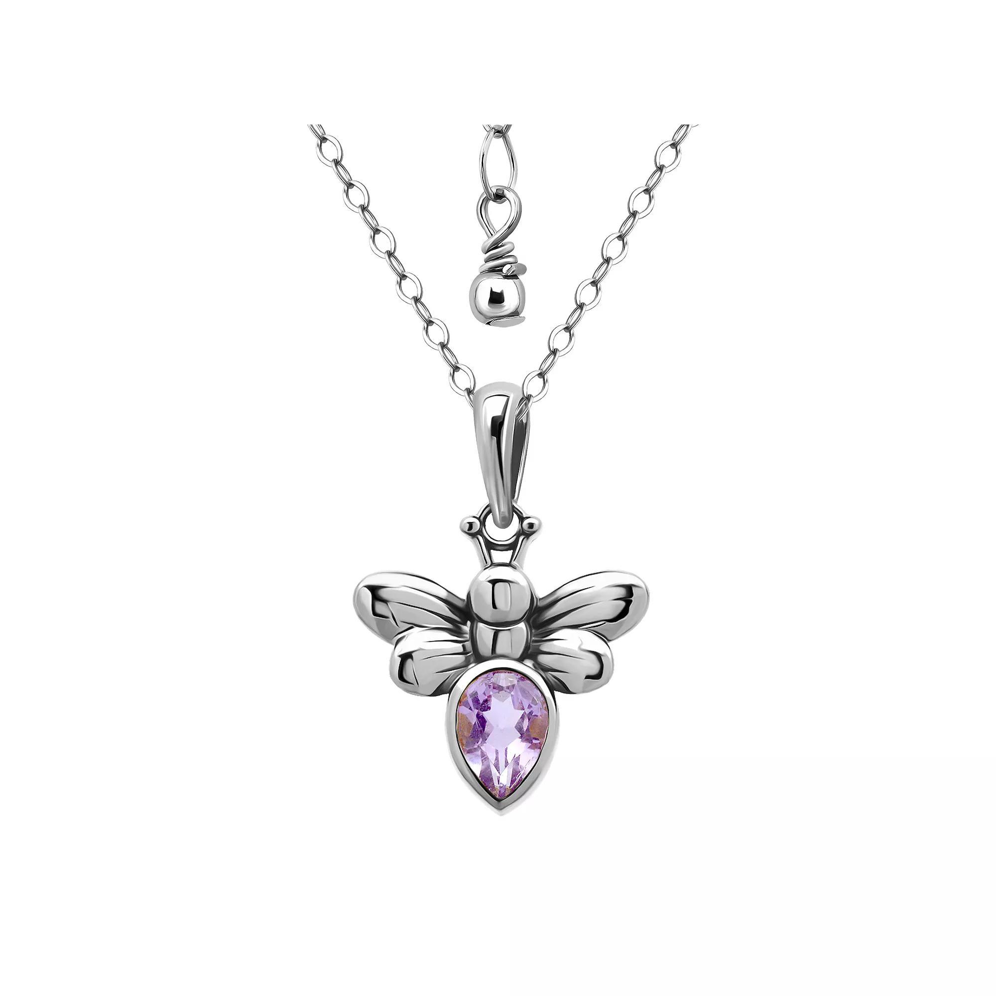 Aleure Precioso Sterling Silver Bee Pendant Necklace, Women's, Size: 16-18" ADJ, Purple Product Image