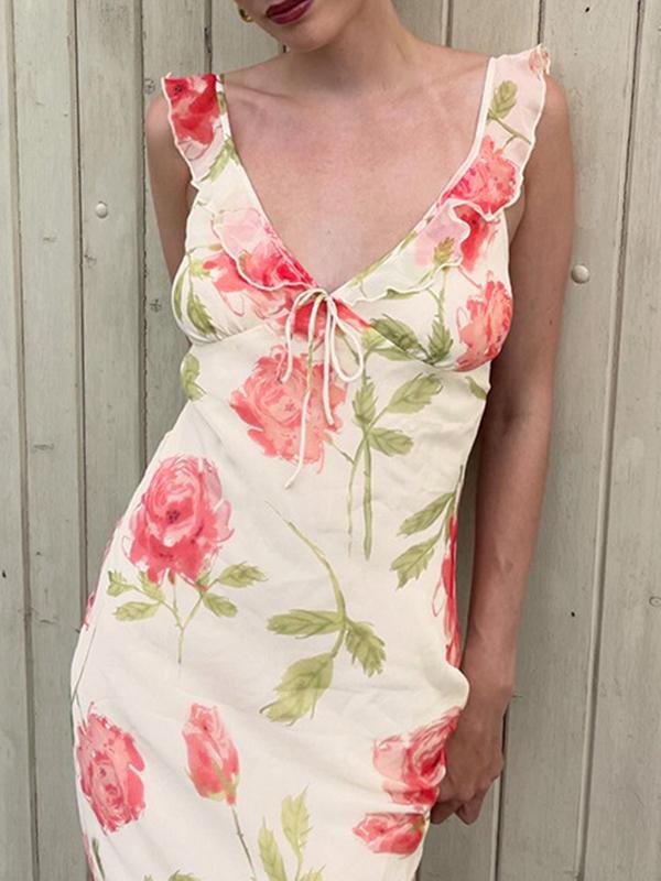 Resort Style Floral Print Maxi Dress Product Image