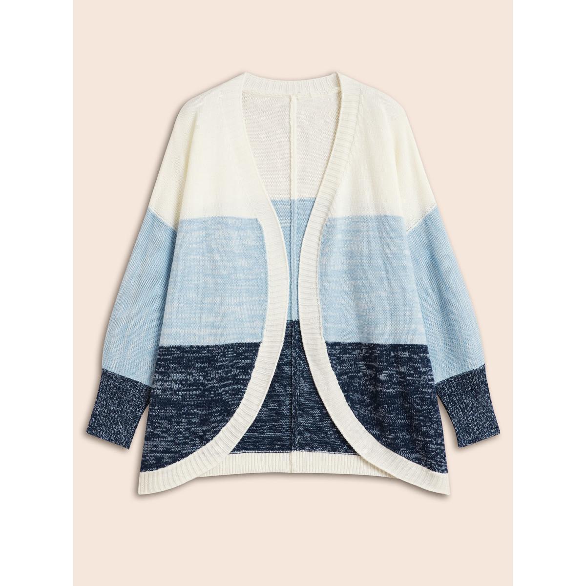 Plus Size Colorblock Contrast Curved Hem Cardigan Indigo Women Casual Loose Long Sleeve Everyday Cardigans BloomChic 12/L Product Image