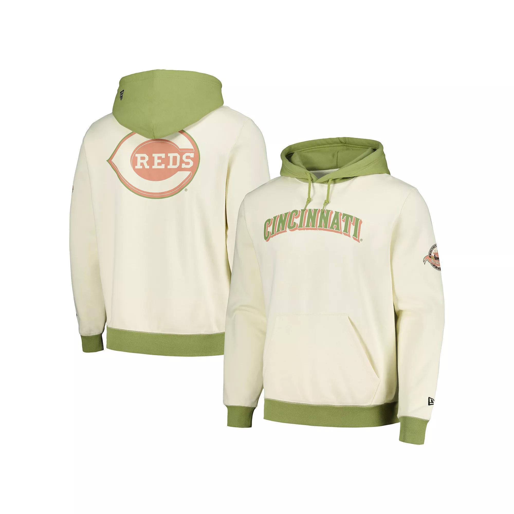 Men's New Era Cream/Green Cincinnati Reds Color Pop Pullover Hoodie, Size: Large, Red Beige Product Image