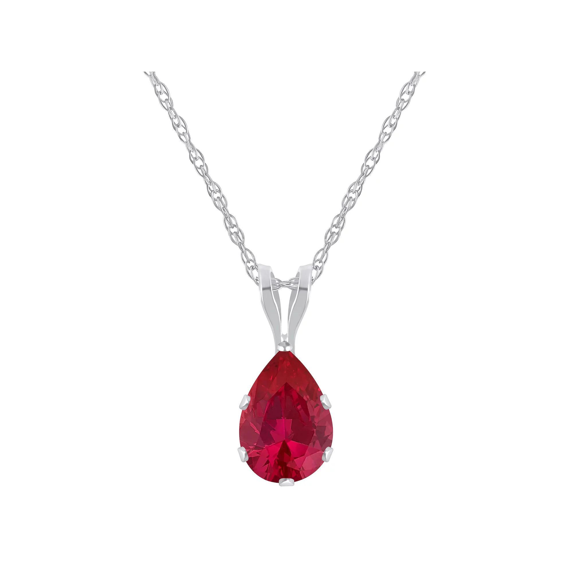 Celebration Gems 10k Gold Pear-Shape Lab-Created Ruby Pendant Necklace, Women's, Size: 18", 10k White Gold Product Image