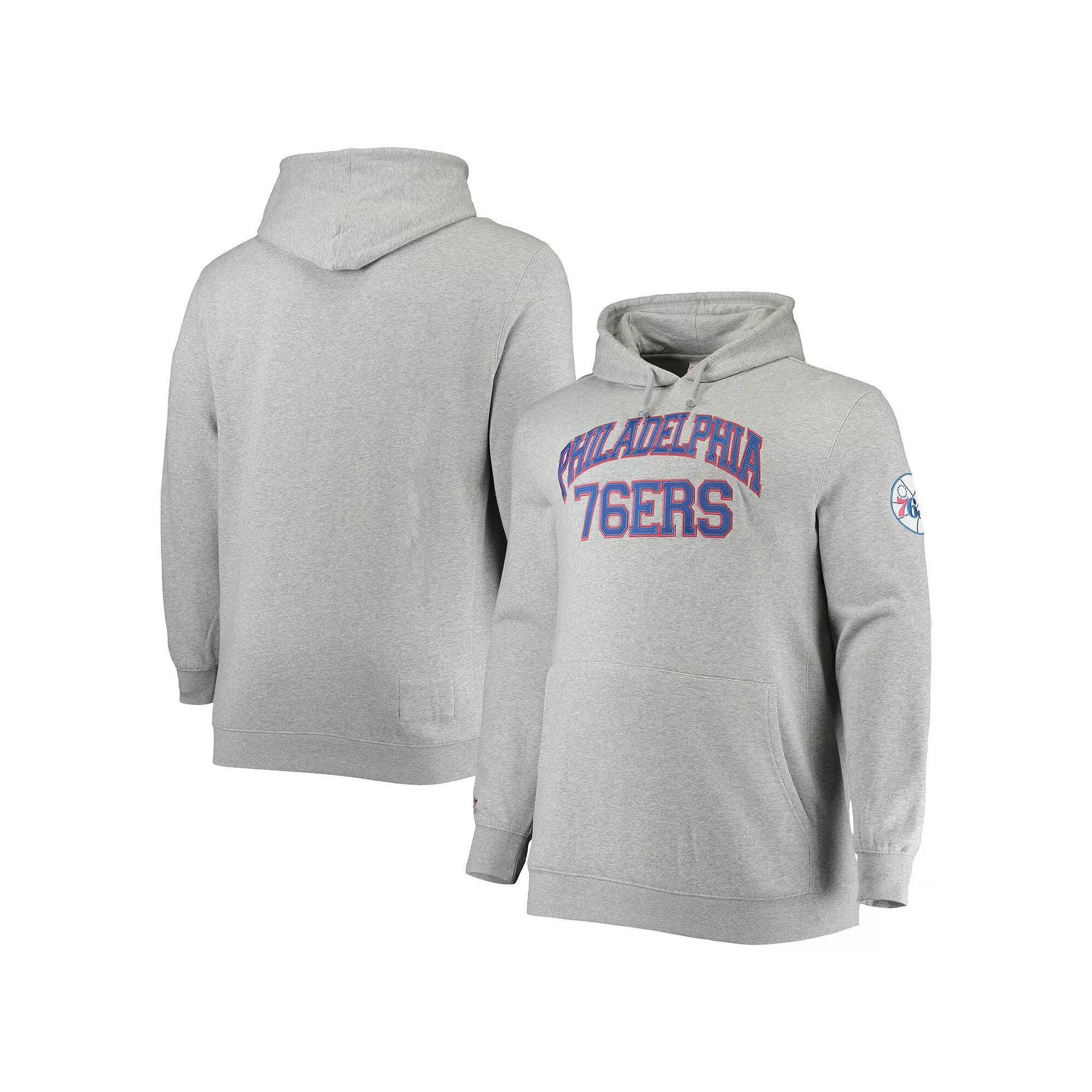 Men's Mitchell & Ness Heathered Gray Philadelphia 76ers Hardwood Classics Big & Tall Throwback Pullover Hoodie, Size: 3XB, 76r Grey Product Image