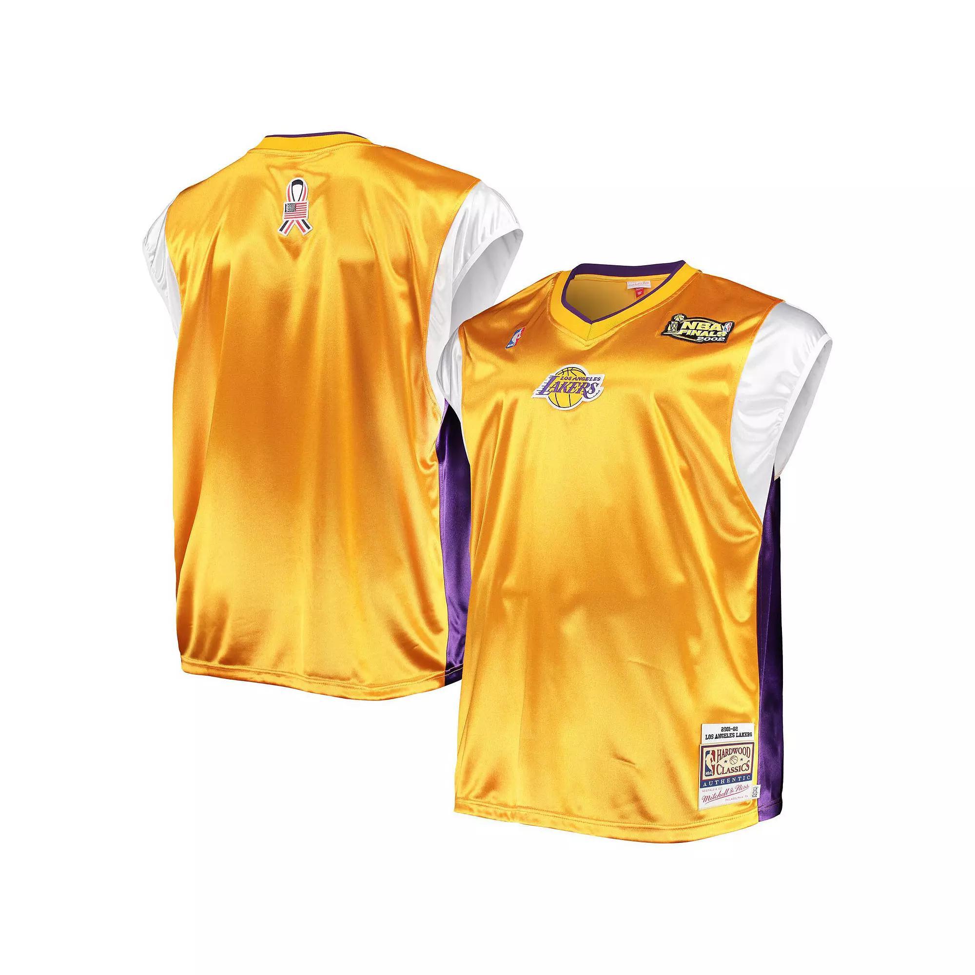 Men's Mitchell & Ness Gold/Purple Los Angeles Lakers Hardwood Classics Big & Tall On-Court Shooting V-Neck Shirt, Size: 2XLT Product Image