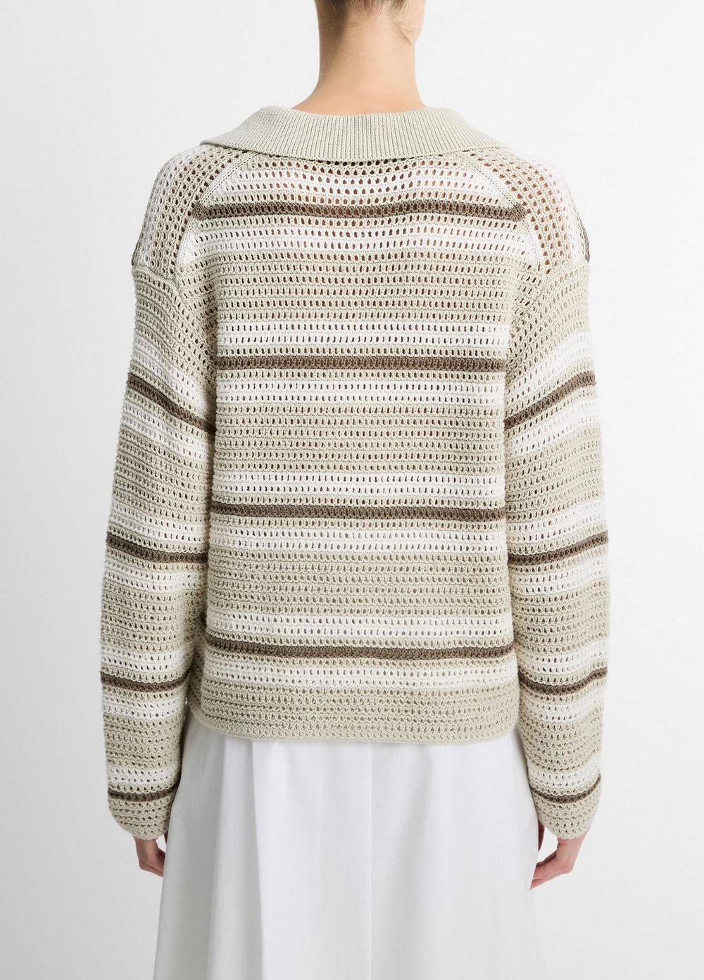 Mesh Stripe Italian Cotton Polo Sweater Product Image
