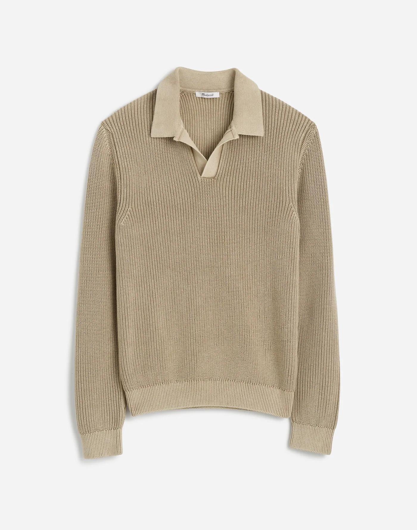 Cotton Shaker Stitch Johnny-Collar Sweater Polo Product Image