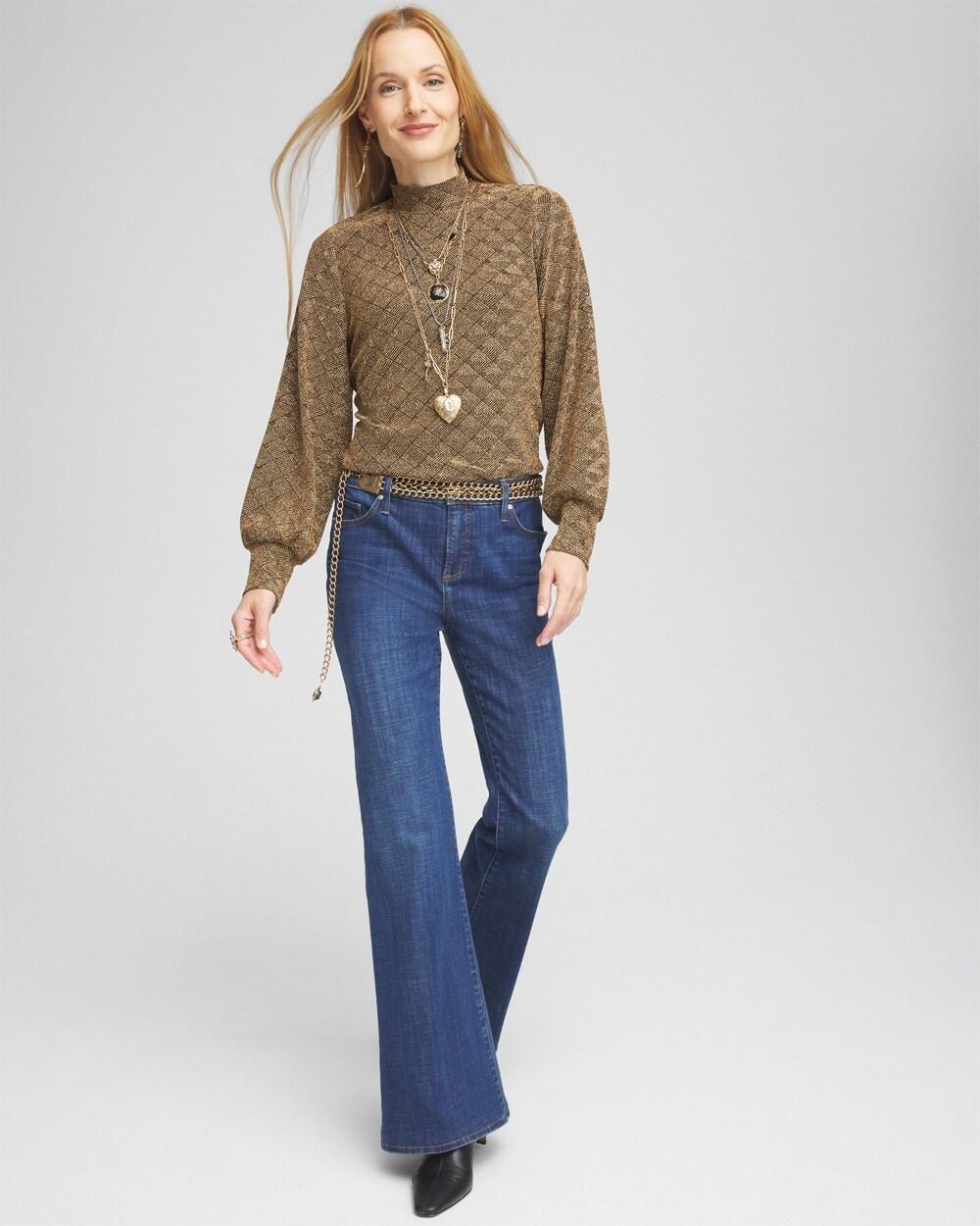 Textured Gold Mock-Neck Top Product Image