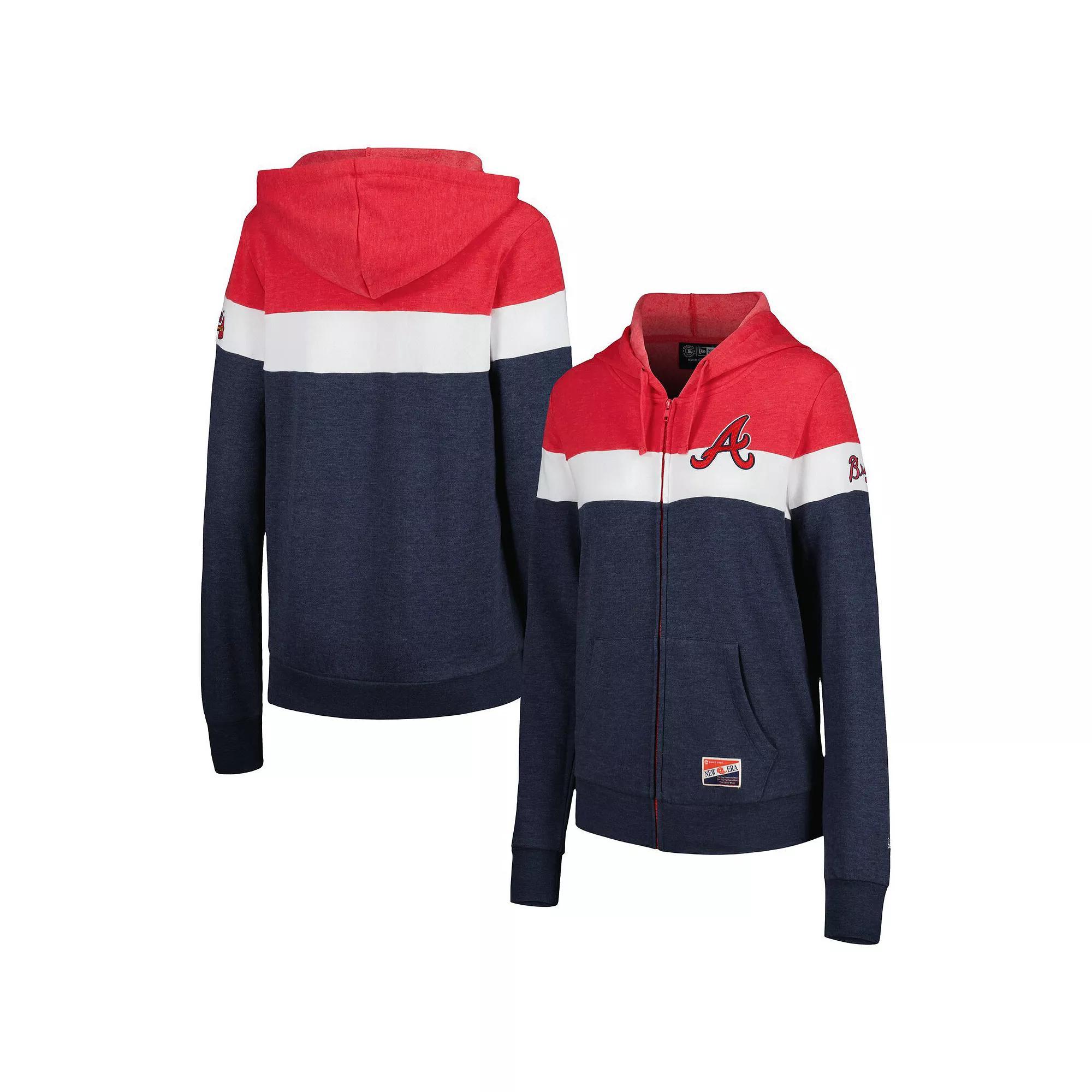 Women's New Era Heather Navy Atlanta Braves Colorblock Full-Zip Hoodie Jacket, Size: XS, Blue Product Image