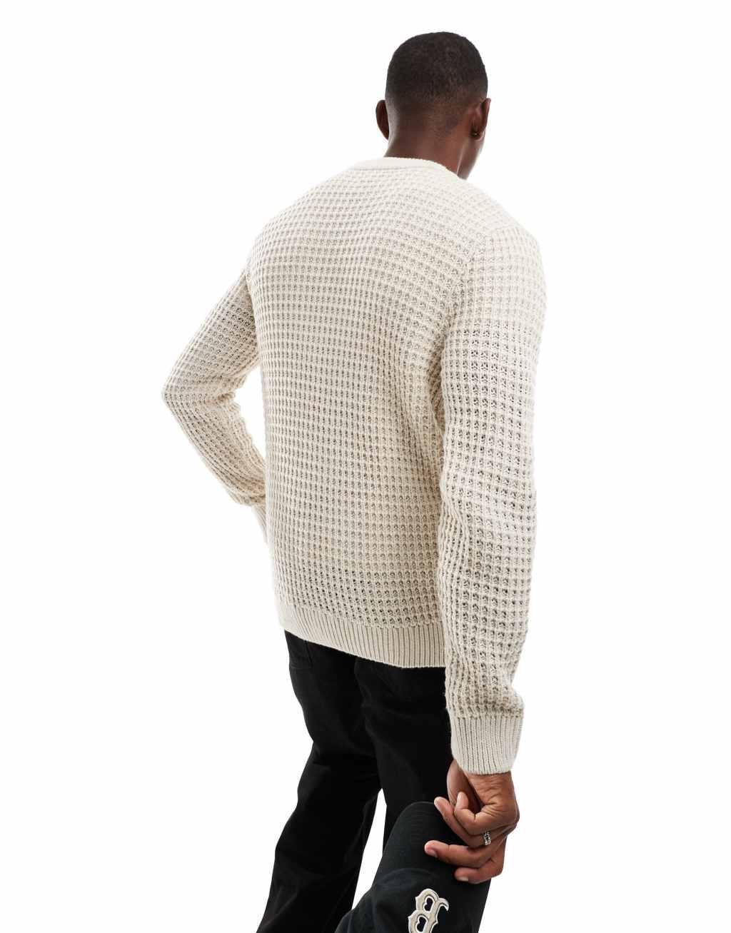 JJ Rebel chunky textured crew neck sweater in beige  Product Image
