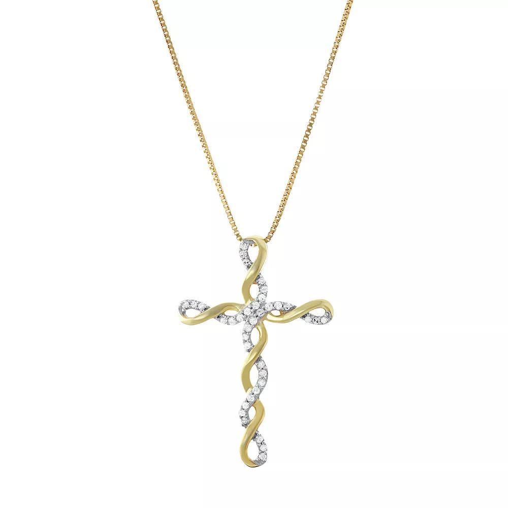 Two Tone Sterling Silver 1/5 Carat T.W. Diamond Cross Pendant Necklace, Women's, Size: 18", 14k Gold Plate Product Image