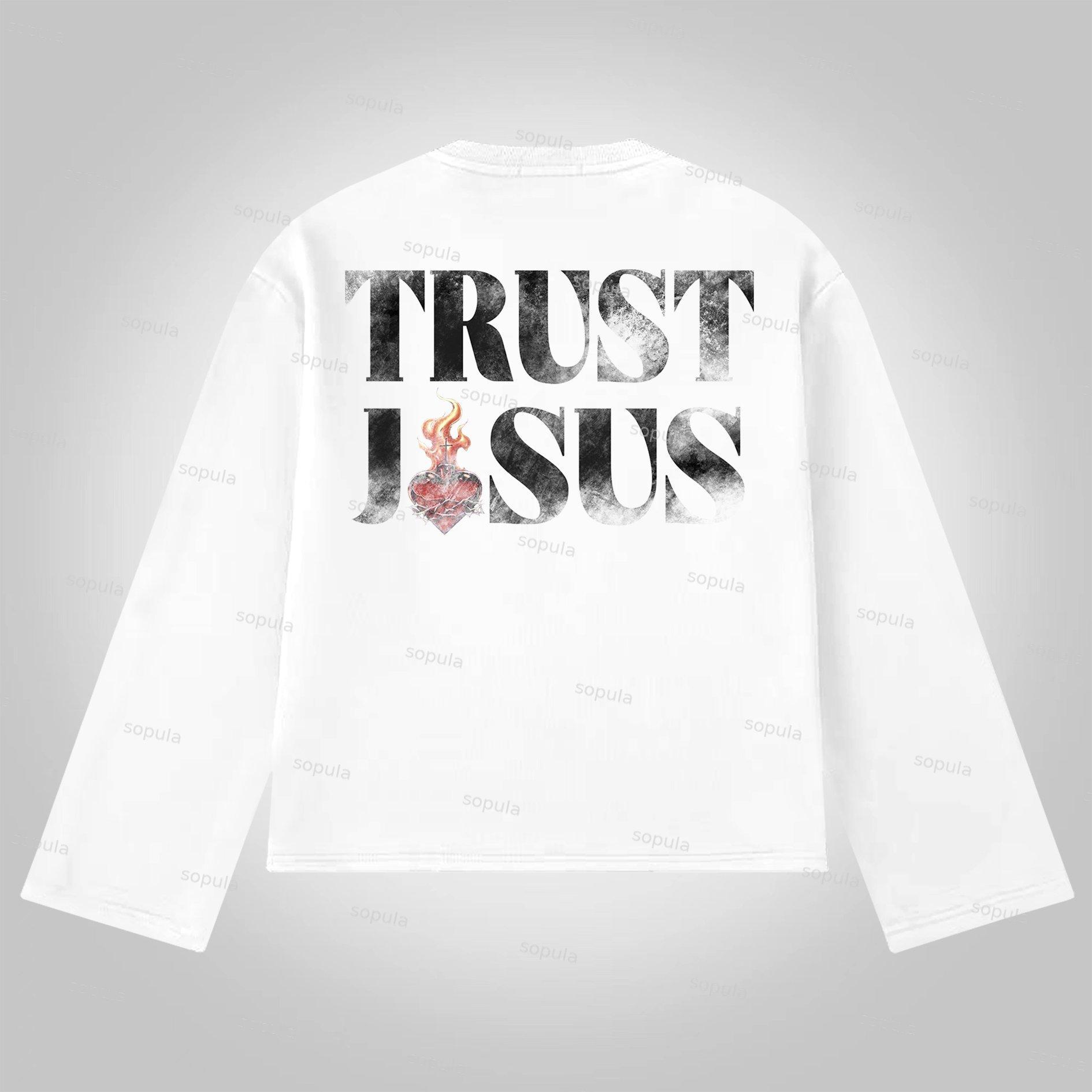 Sopula Trust Jesus Vintage Slogan Graphics Cotton Long Sleeve T-Shirt Product Image