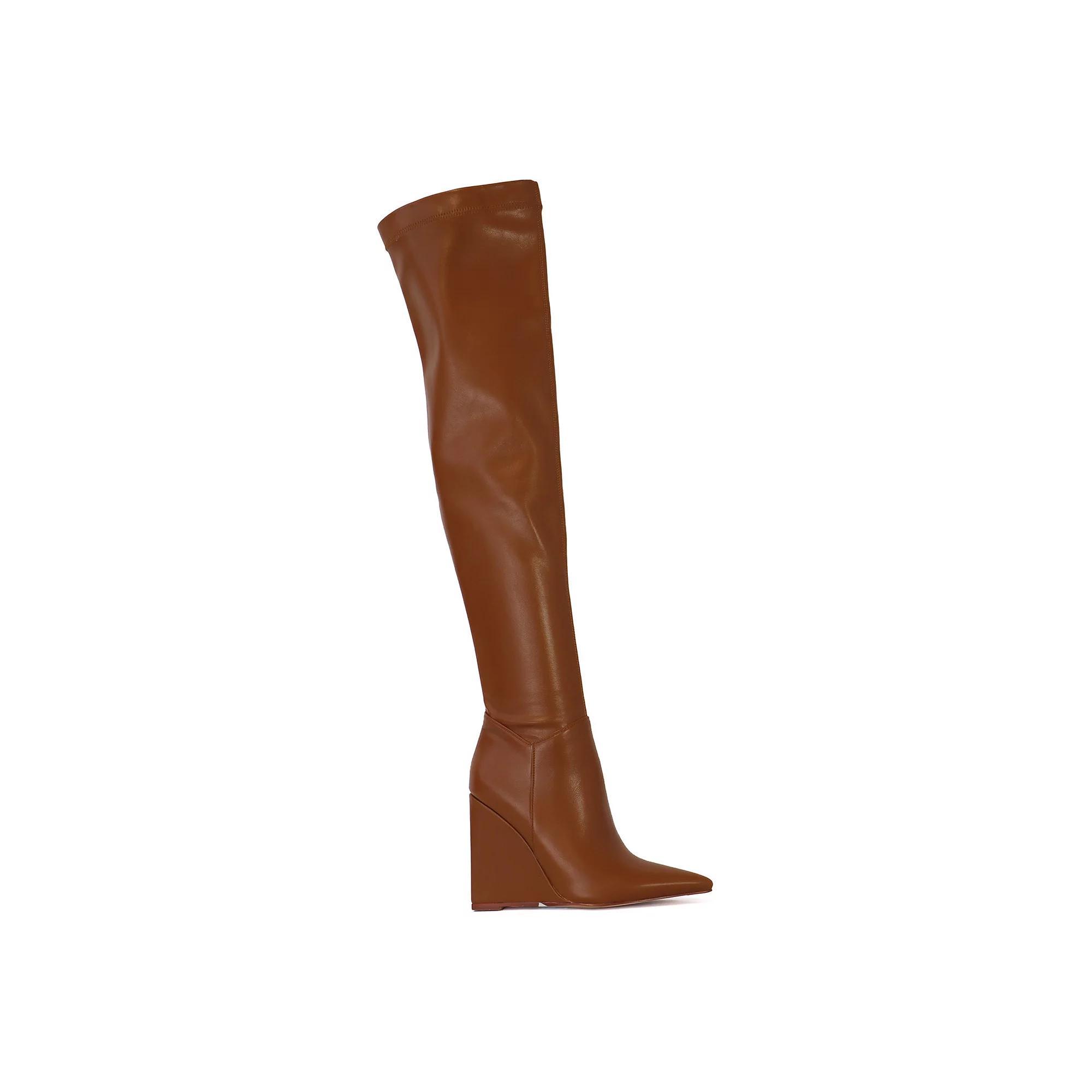 Yoki Erlinda-13 Women's Knee High Wedge Boots, Size: 5.5, Brown Product Image