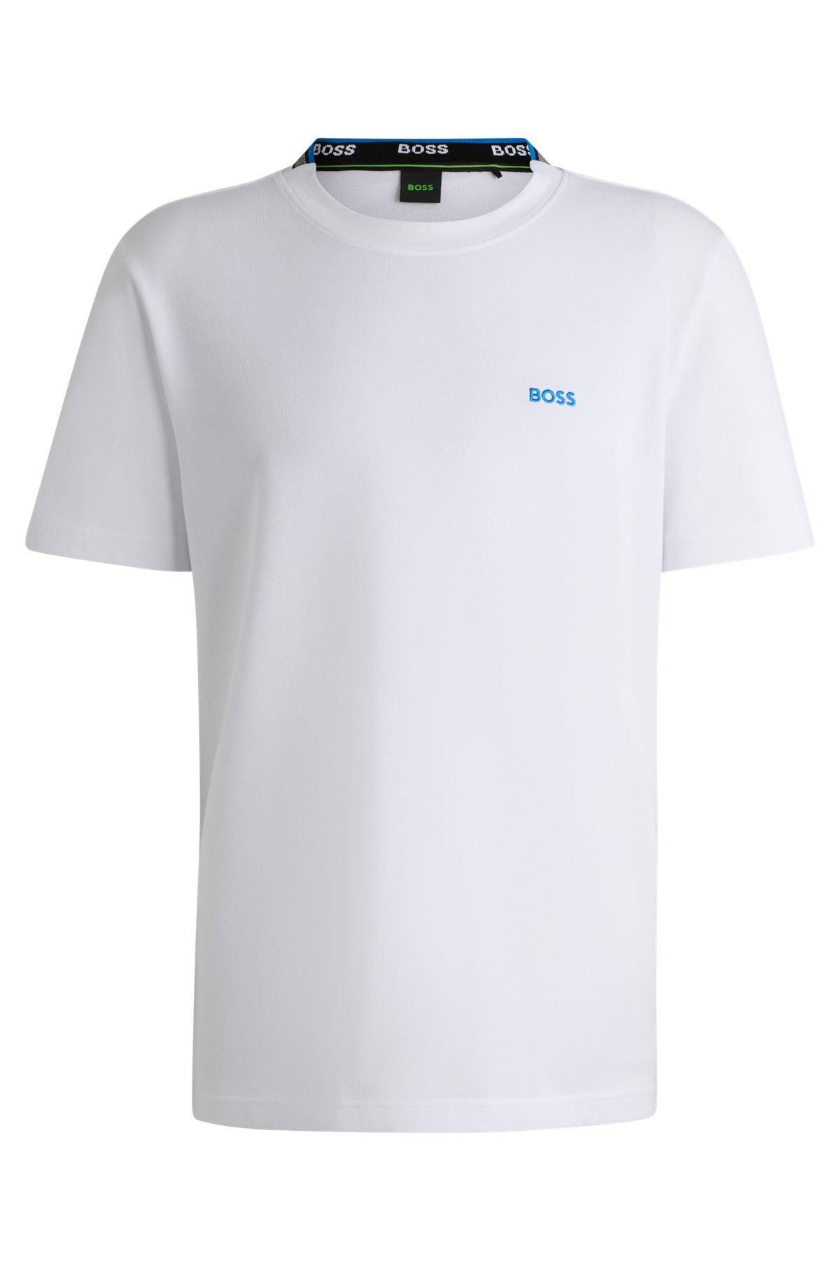 Cotton-piqué T-shirt with jacquard-woven back collar Product Image