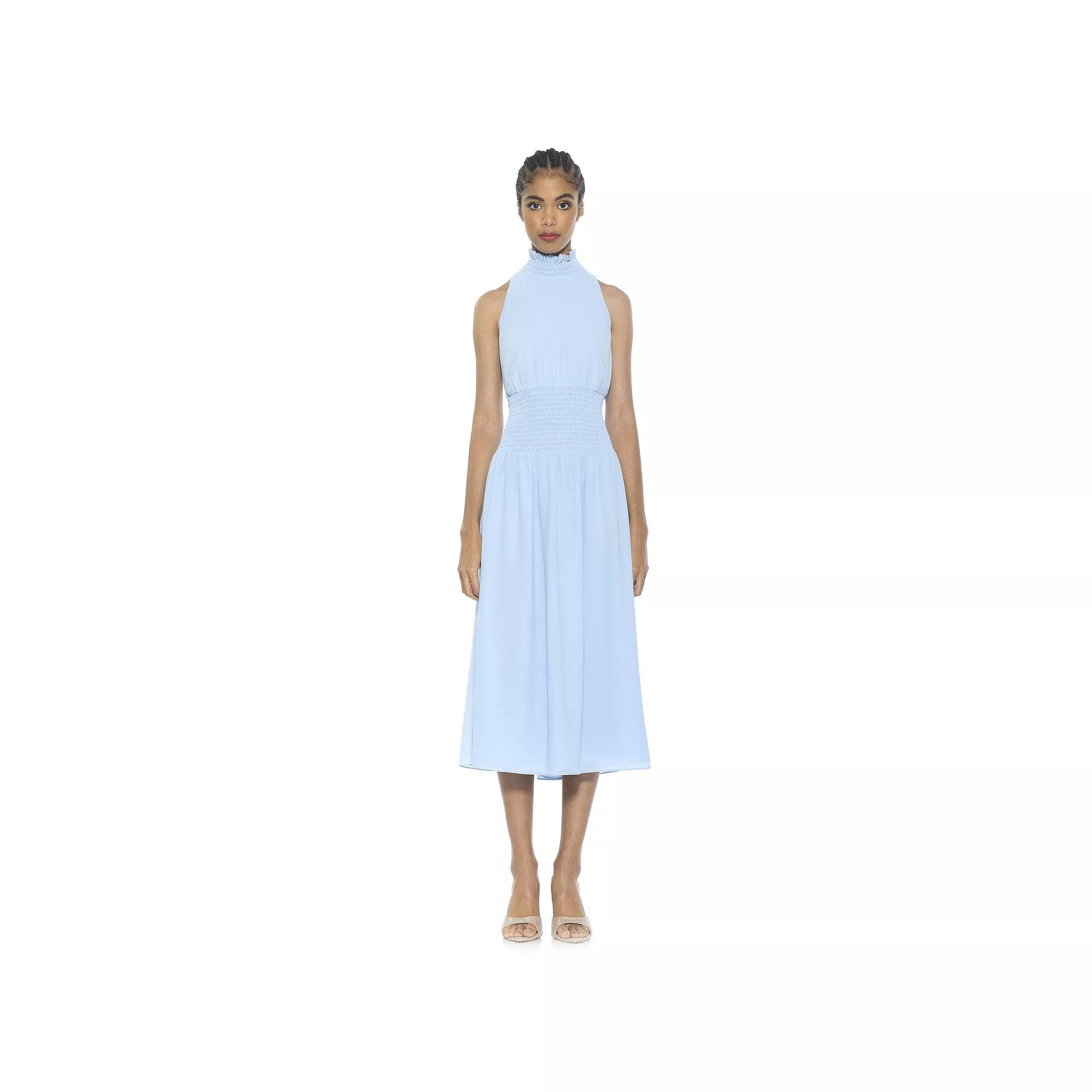 Women's ALEXIA ADMOR Landry Smocked Neck And Waist Halter Fit And Flare Dress, Size: 12, Halogen Blue Product Image