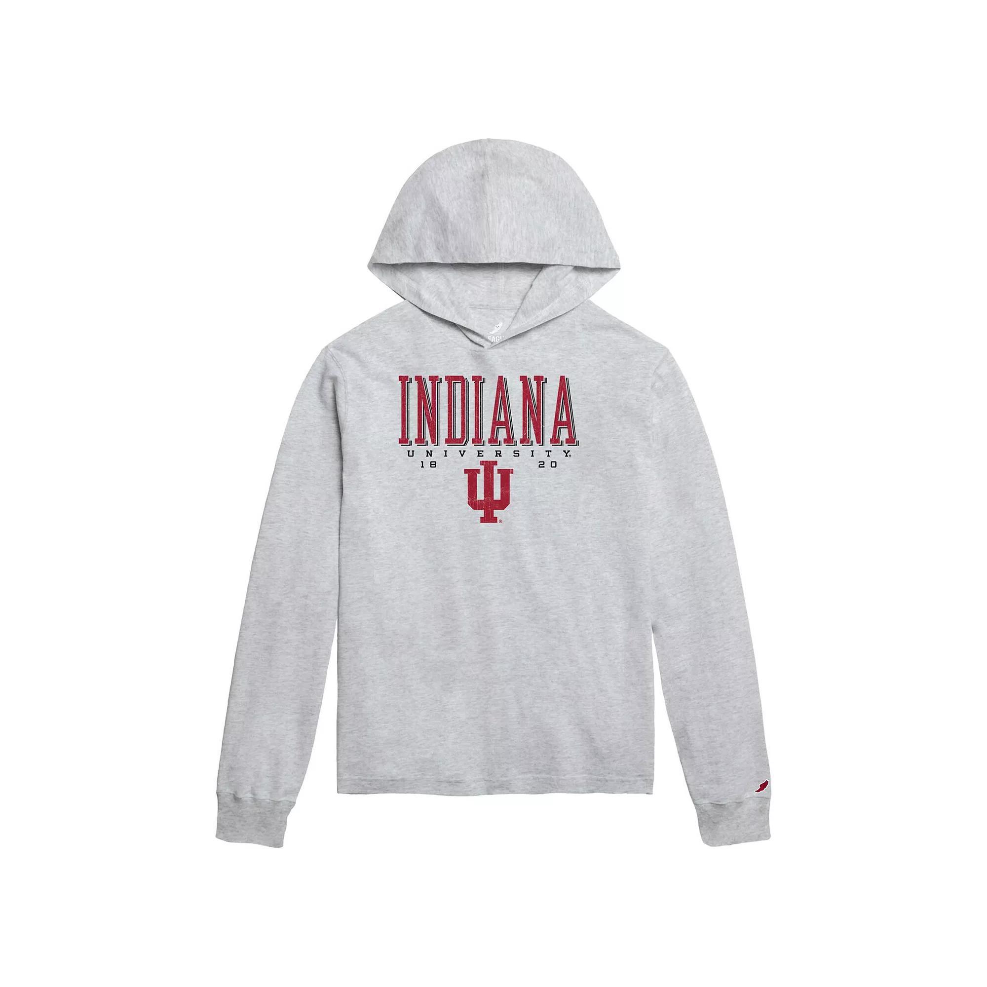 Men's League Collegiate Wear Ash Indiana Hoosiers Team Stack Tumble Long Sleeve Hooded T-Shirt, Size: Medium, Black Product Image