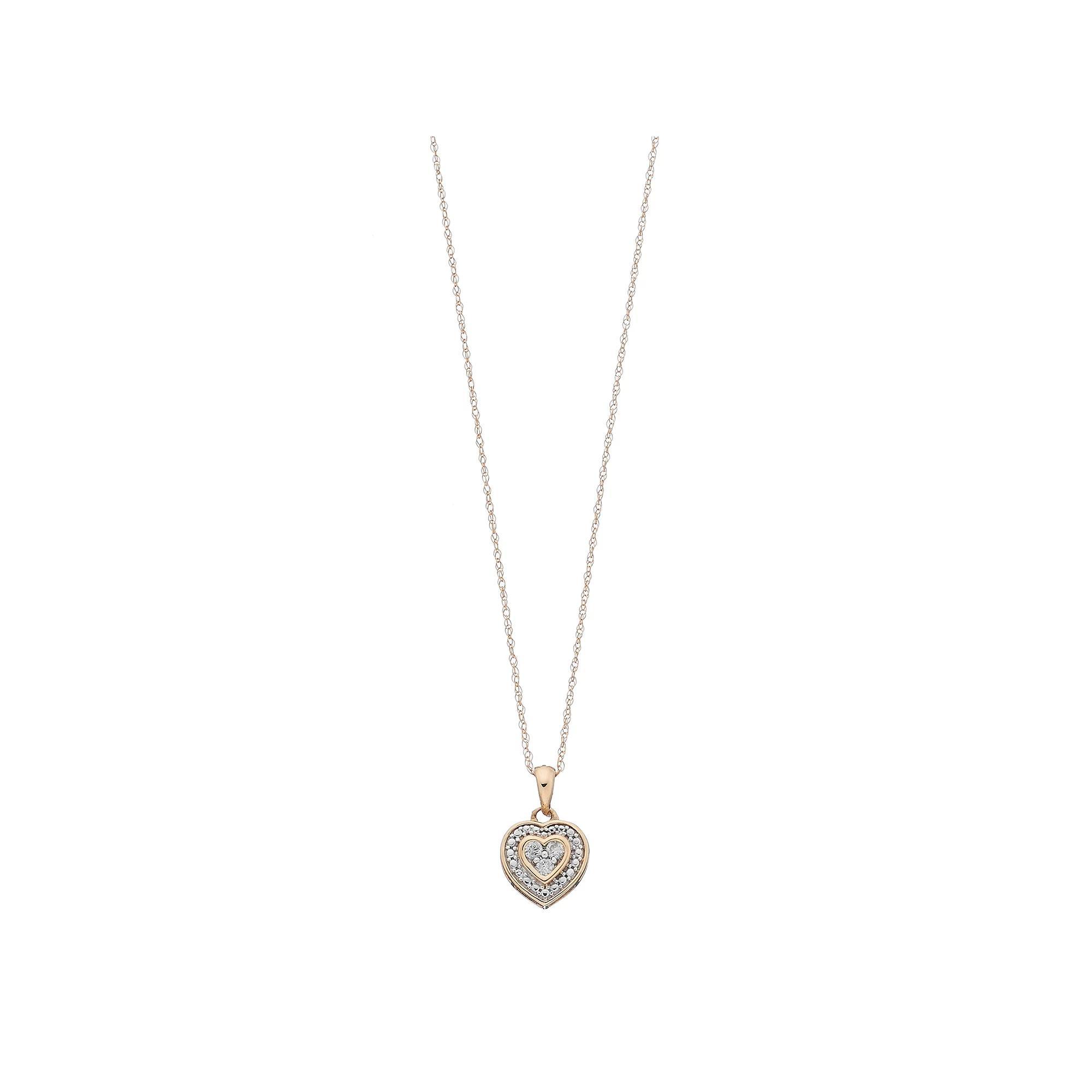 Celebration Gems 10k Gold 1/10 Carat T.W. Diamond Double Heart Pendant, Women's, Size: 18", Yellow Product Image