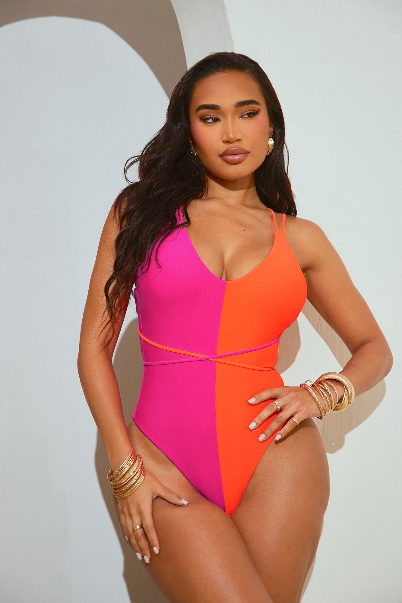 Becky Colorblock 1 Piece Swimsuit - Neon Pink/combo Product Image