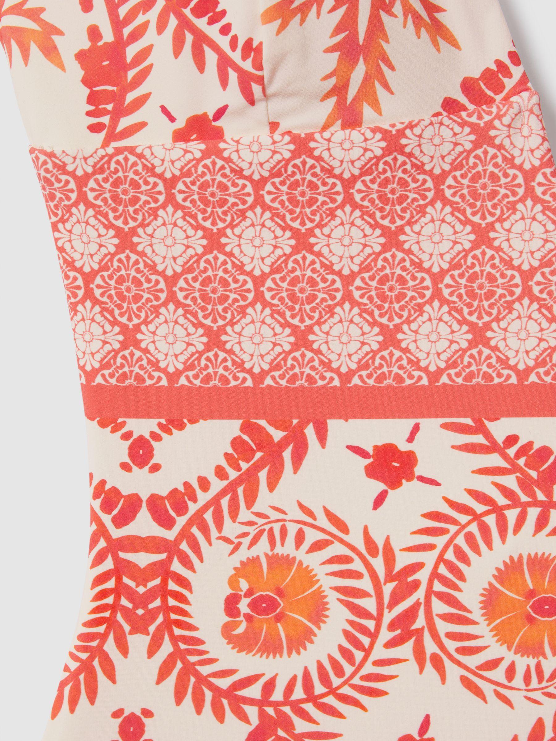 Printed Plunge Neck Swimsuit in Cream/Coral Product Image