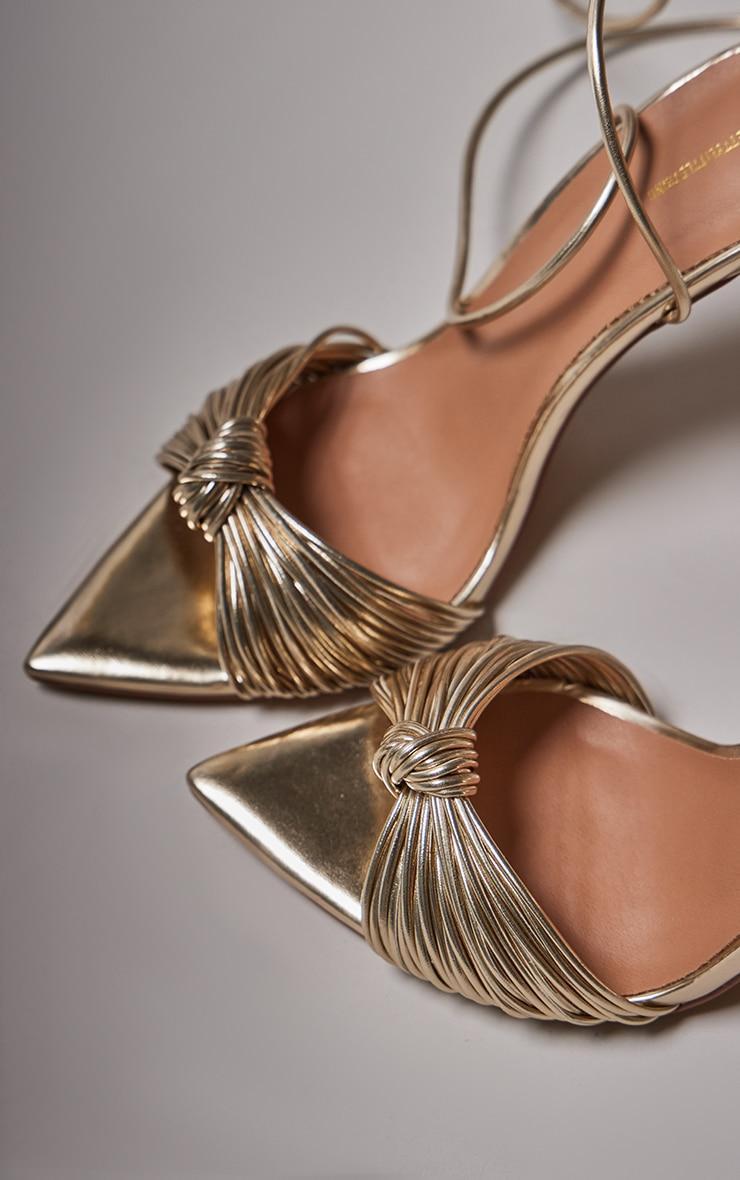 Gold Metallic Pu Point Toe Knotted Strappy High Heeled Sandals Product Image