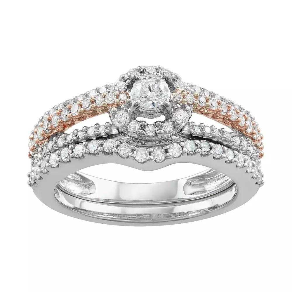 10k Two Tone Gold 1 Carat T.W. Diamond Engagement Ring Set, Women's, Size: 8, 14k Whgold Product Image