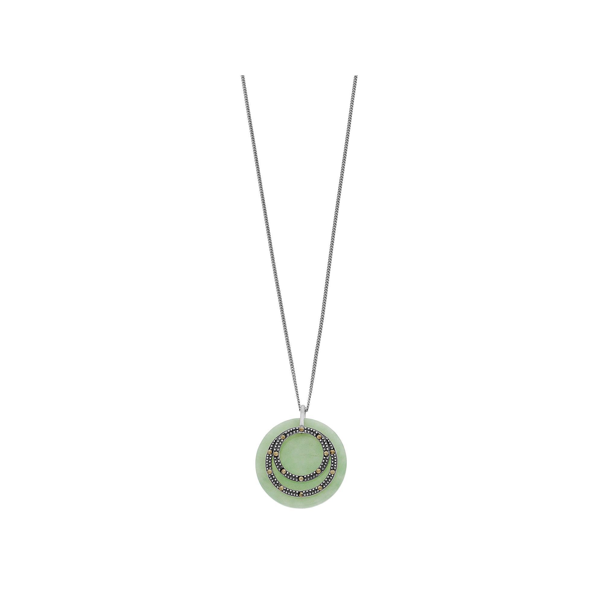 Tori Hill Marcasite & Jade Circle Pendant Necklace, Women's, Size: 18", Silvertone Product Image
