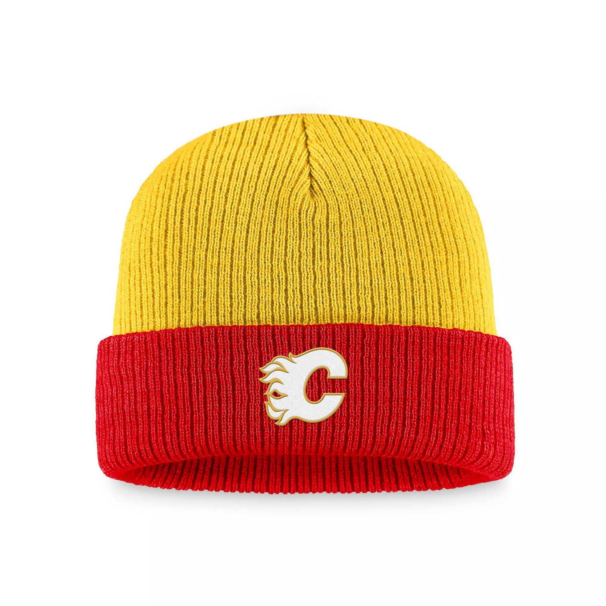 Men's Fanatics Branded  Yellow/Red Calgary Flames Heritage Vintage Cuffed Knit Hat, Flm Yellow Product Image