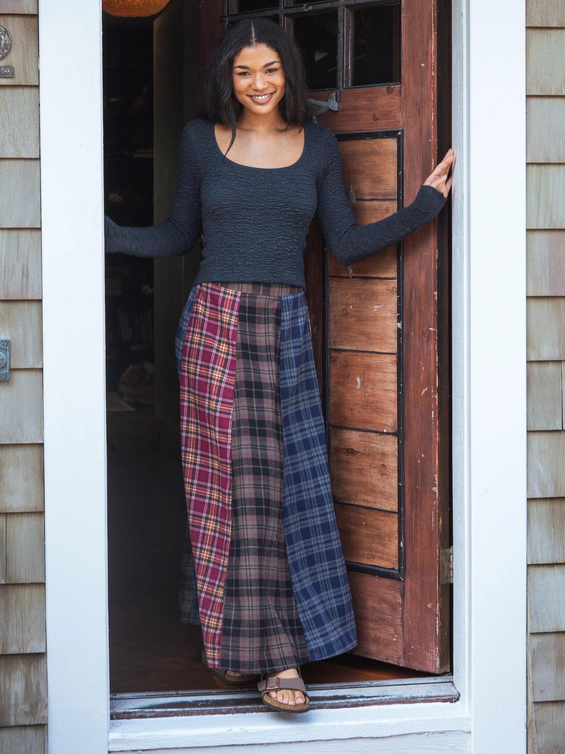Valentina Maxi Skirt - Cranberry Navy Flannel Product Image