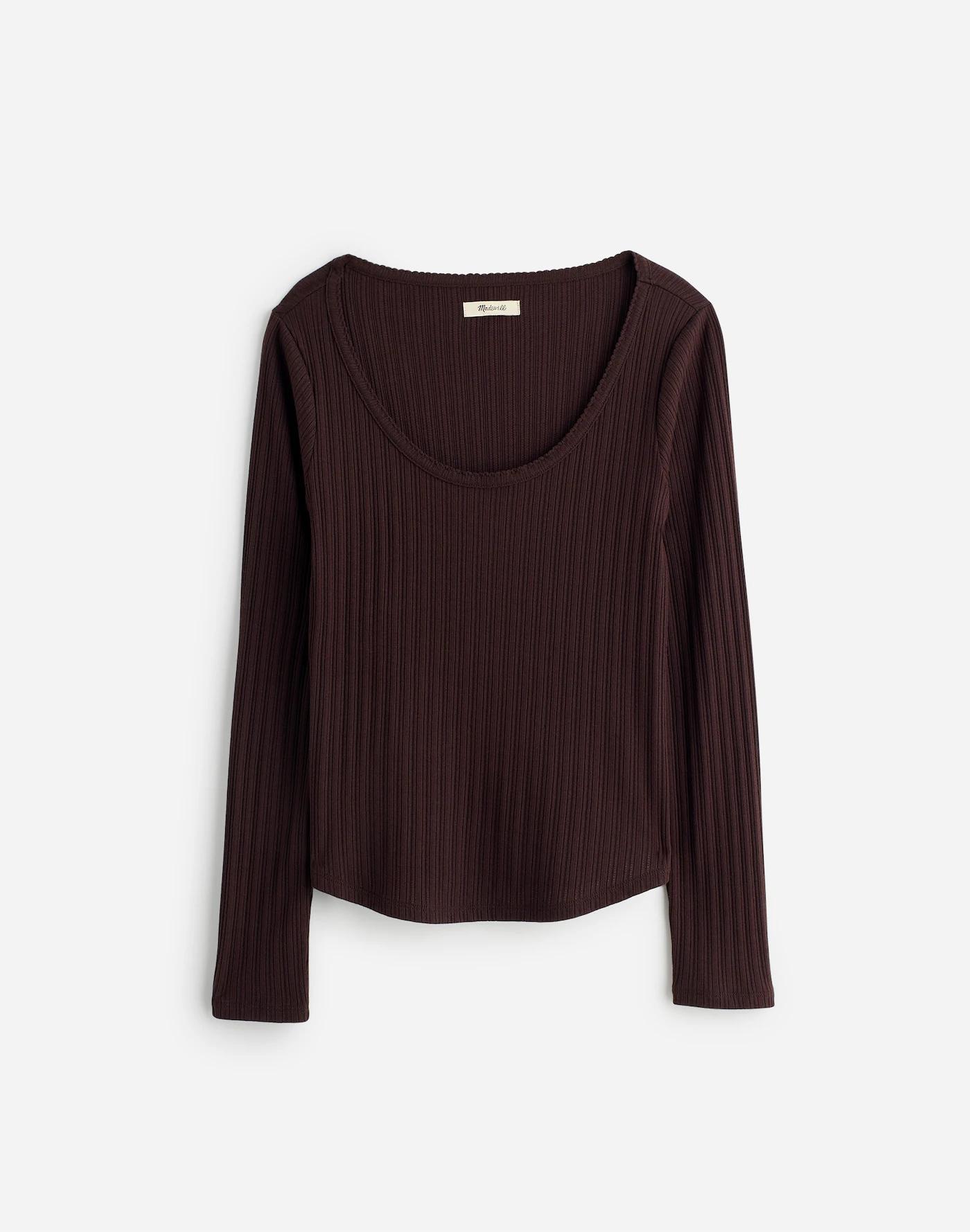 Pointelle Long-Sleeve Scoopneck Tee Product Image