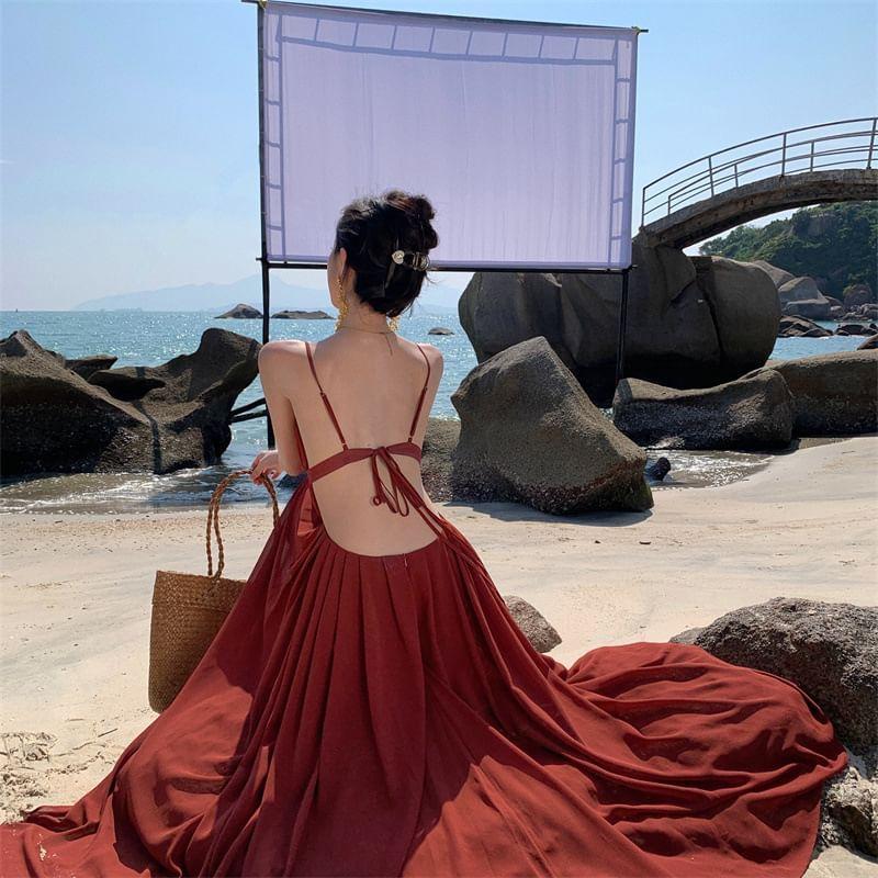 Spaghetti Strap Plain Midi Sundress Product Image