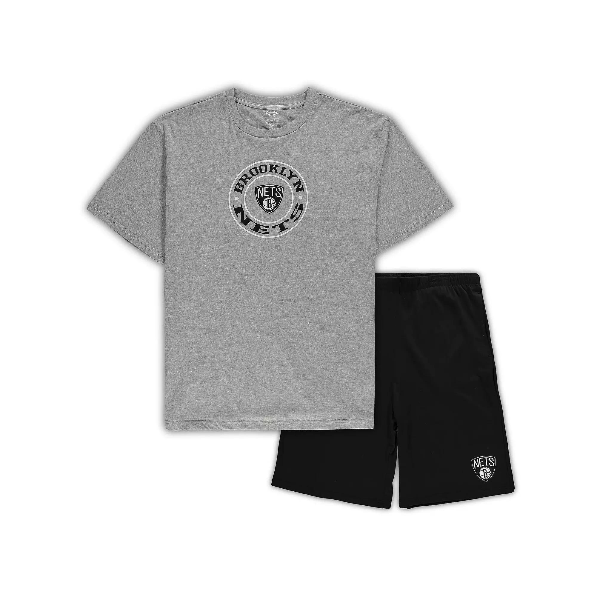Men's Concepts Sport Heathered Gray/Black Brooklyn Nets Big & Tall T-Shirt & Shorts Sleep Set, Size: 4XLT, Grey Product Image
