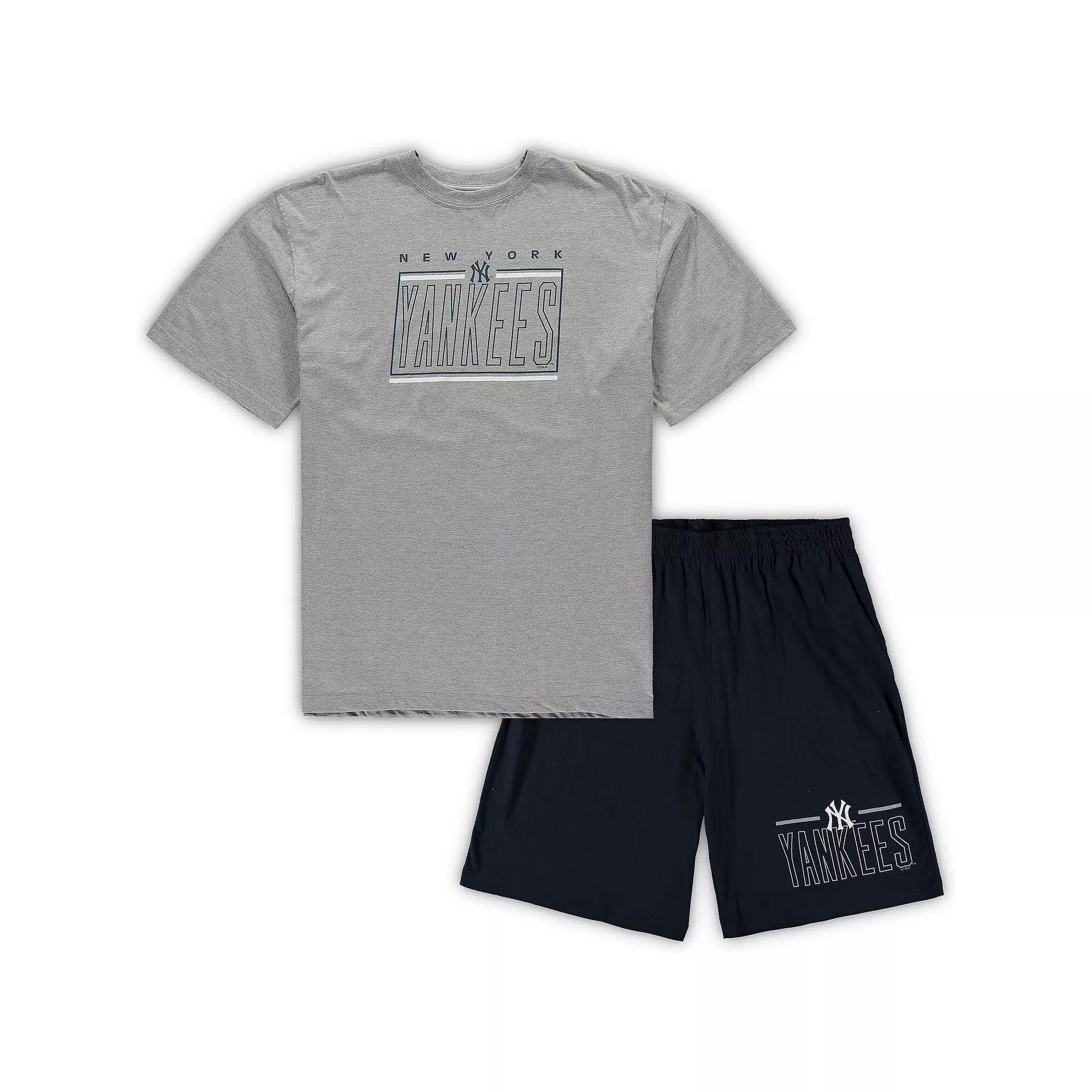 Men's Concepts Sport Heathered Gray/Navy New York Yankees Big & Tall T-Shirt & Shorts Sleep Set, Size: 4XB, Grey Product Image
