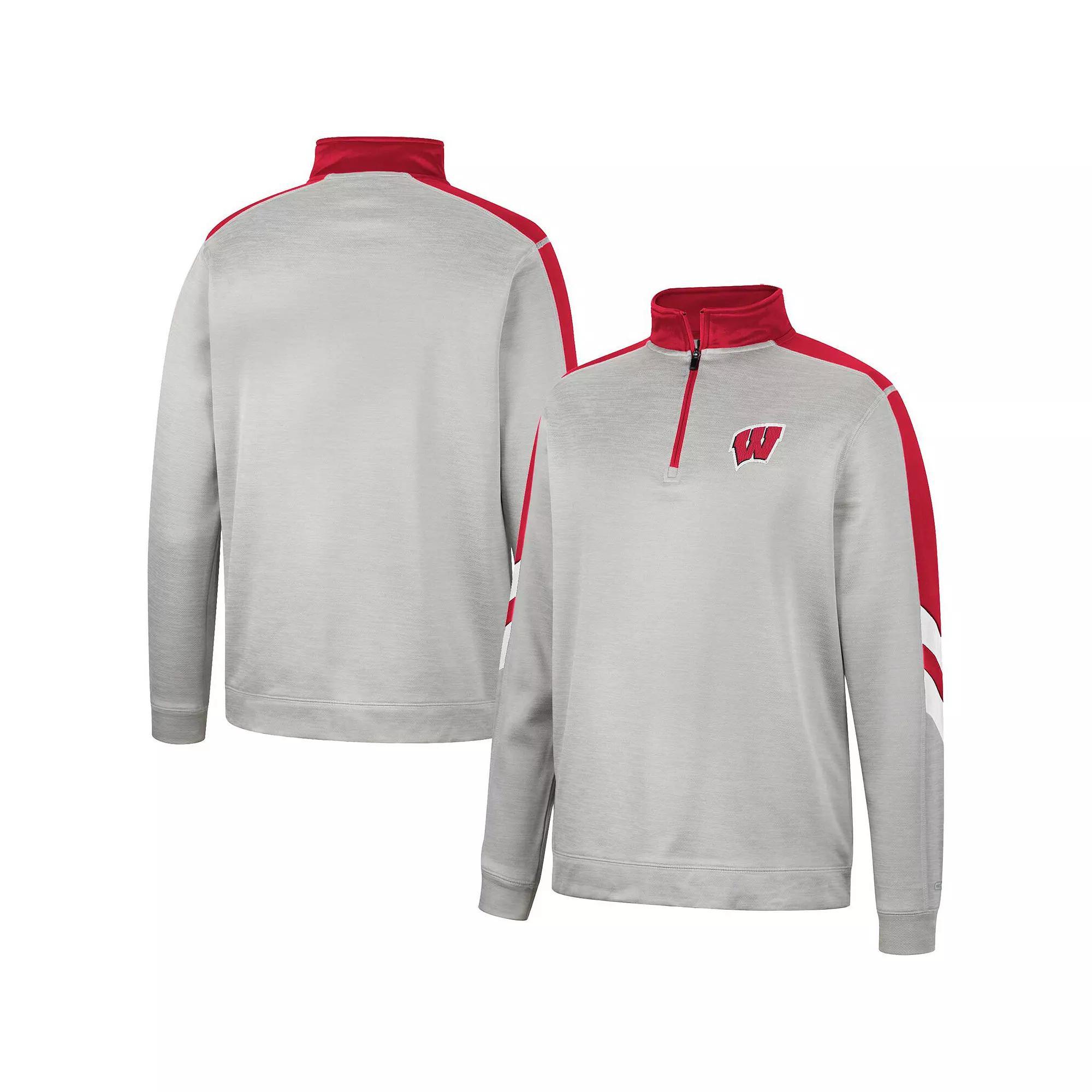 Men's Colosseum Gray/Red Wisconsin Badgers Bushwood Fleece Quarter-Zip Jacket, Size: Medium, Grey Product Image