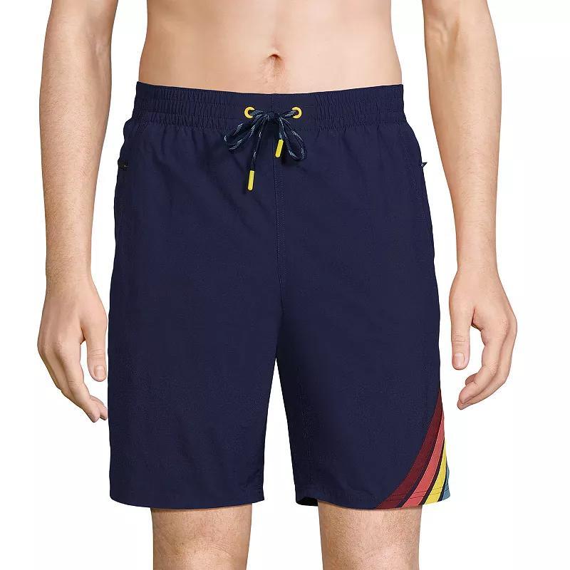 Mens Lands End 9 Swim Trunks Lime Green Colorblock Product Image