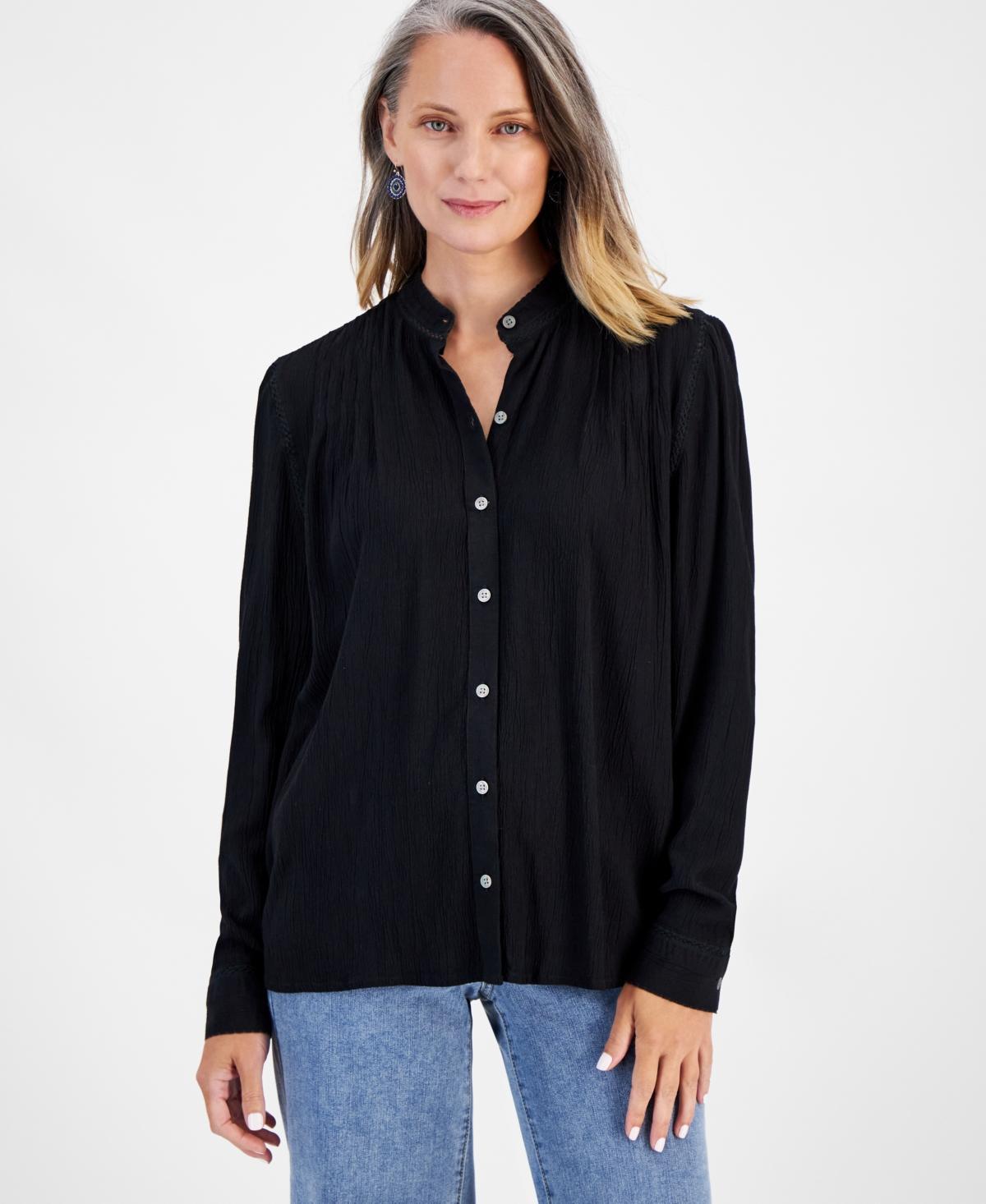 Style & Co Womens Lace-Inset Button-Front Blouse, Created for Macys Product Image