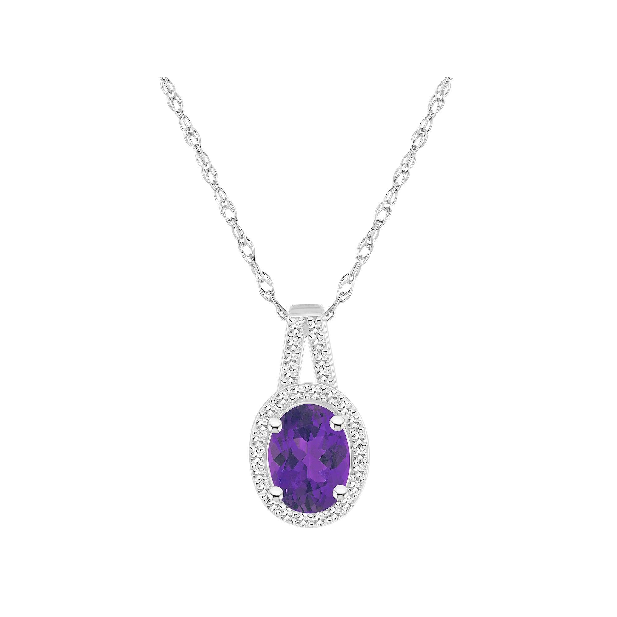 Celebration Gems Sterling Silver Gemstone & 1/7 Carat T.W. Diamond Halo Pendant Necklace, Women's, Size: 18", Purple Product Image