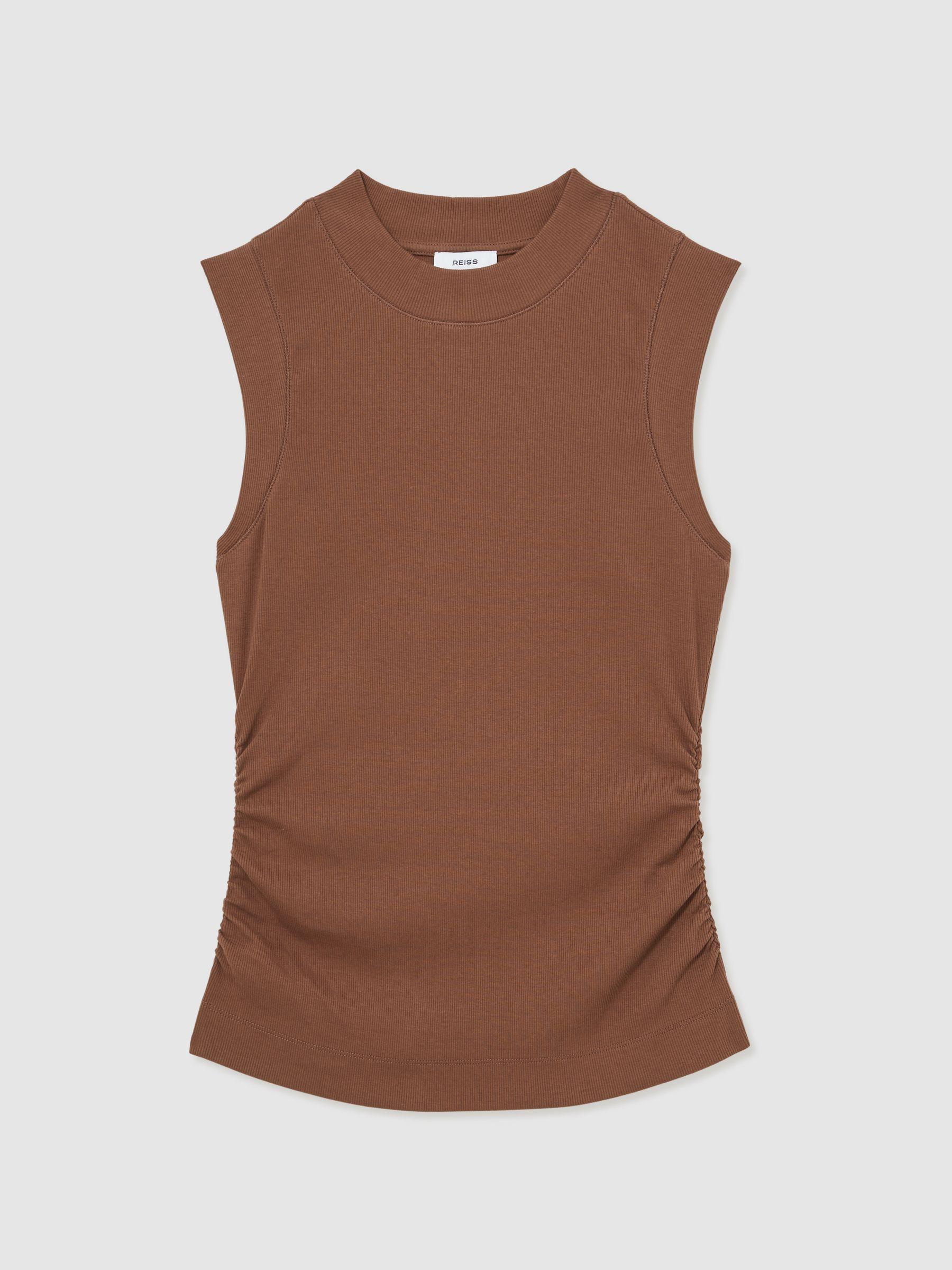 Ribbed Ruched Waist Vest in Toffee Brown Product Image