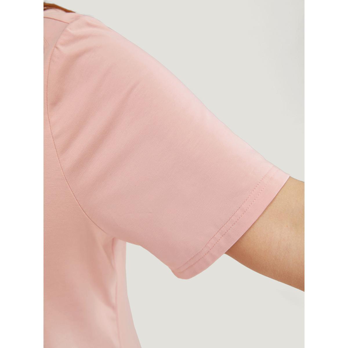 Plus Size Letter Print Slightly Stretchy Short Sleeve T-shirt MistyRose Women Casual Graphic Dailywear T-shirts BloomChic 10/M Product Image