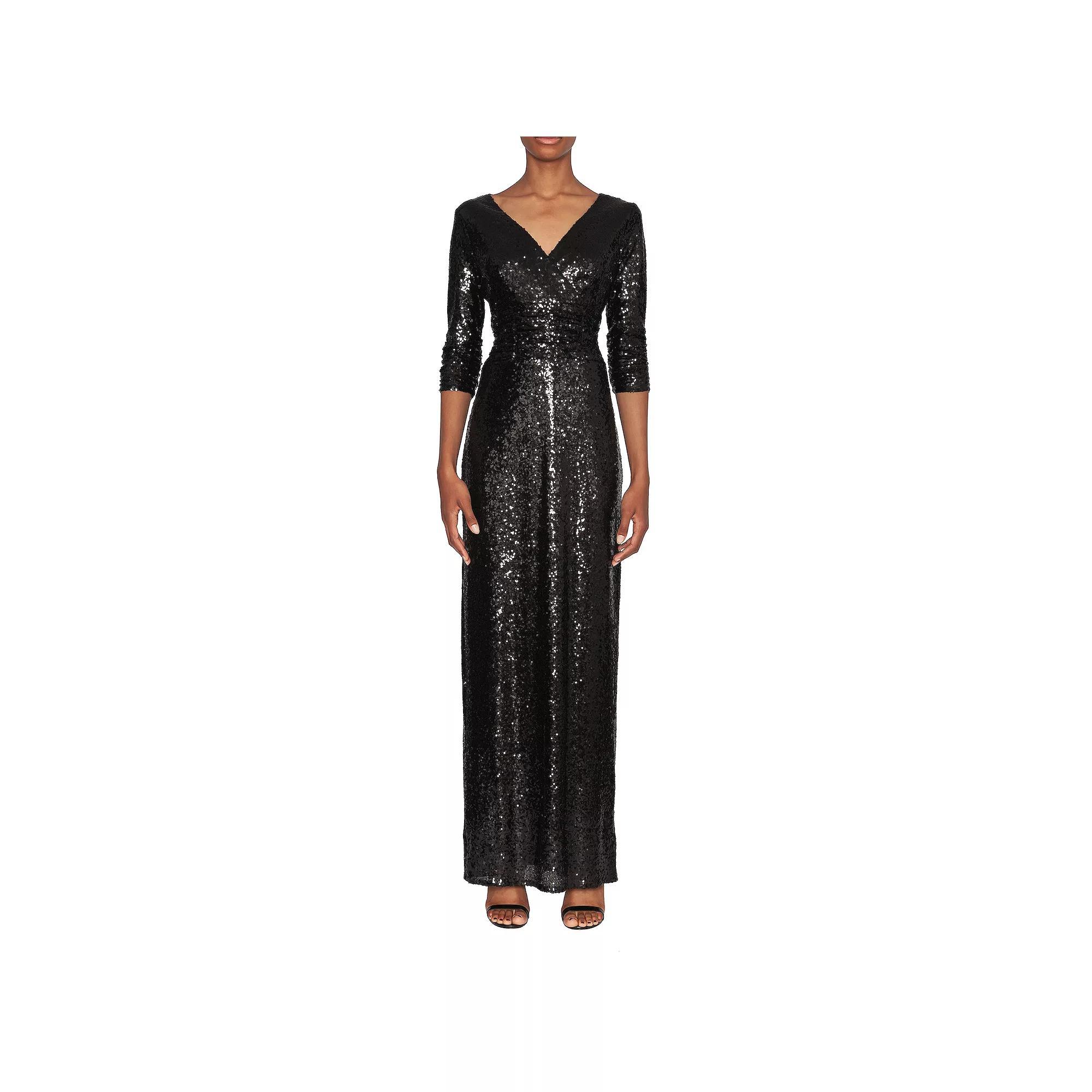 Women's Focus By Shani V-Neck Sequin Column Evening Gown, Size: 8, Black Product Image